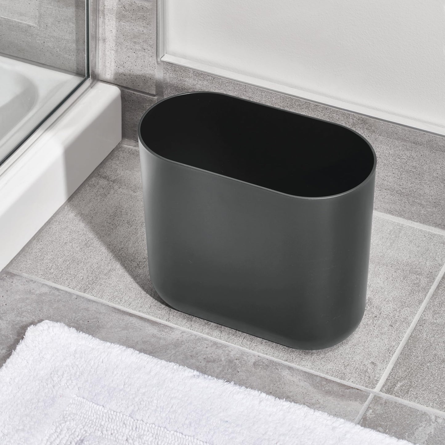 iDesign Small Slim Plastic Bathroom Trash Can, Garbage Can for Bedroom, Office, Desk, Dorm, 2-Pack, Gray
