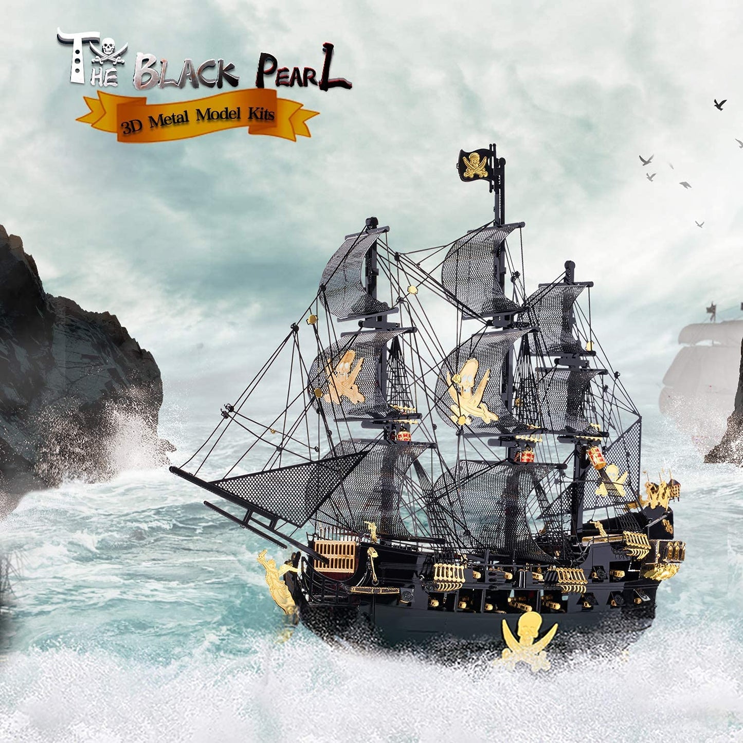 Piececool 3D Metal Puzzles for Adults, Red Queen Anne's Revenge Pirate Ship Model Kits, 3D Watercraft Model Building Kit, DIY Craft Kits Difficult 3D Puzzles for Family Time