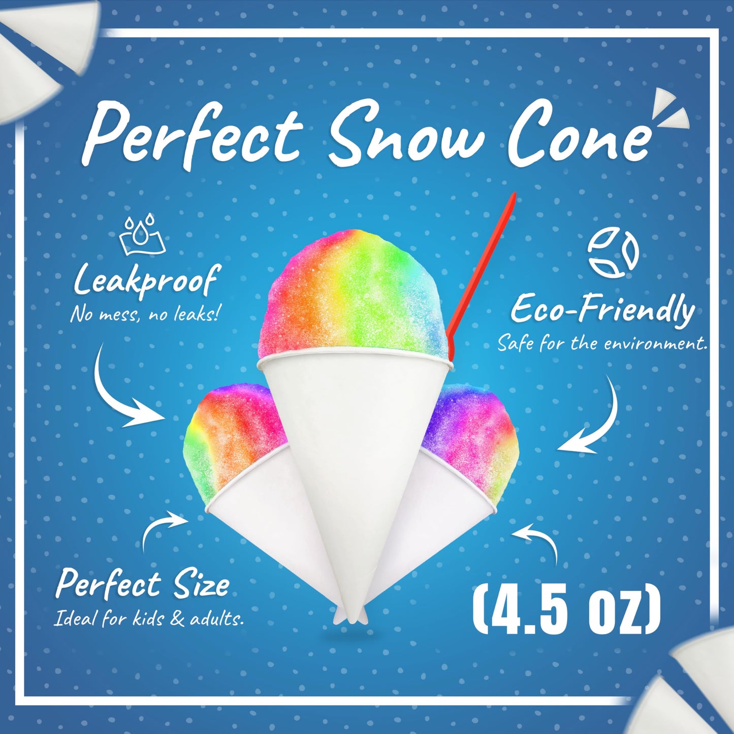 EXITOGLOBAL Paper Snow Cone Cups Bulk (Pack of 800-4.5 Oz) Paper Cone Cups for Water Cooler Dispenser, Leak-Proof, Snowcone 4.5 oz, Snow Ideal for Events, Quick Hydration & Efficient Cleanup