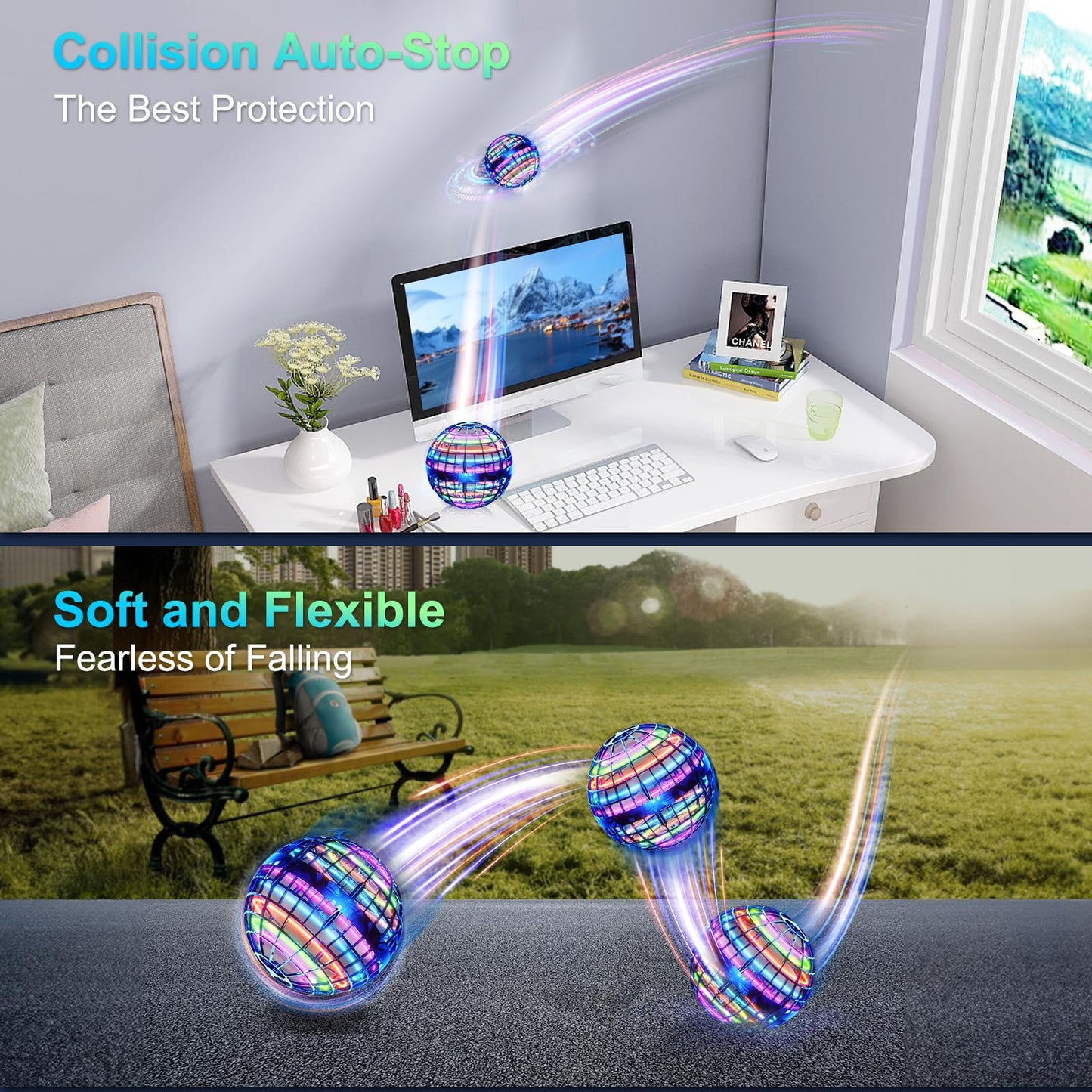 Flying Orb Ball (Blue, 2026 Upgraded) with Dazzling Lights, Magic Hover Spinner, Cool Boomerang Drone, Floating Cosmic Globe, Kids Outdoor Toys, for 6 7 8 9 10 Year Old Boys Girls