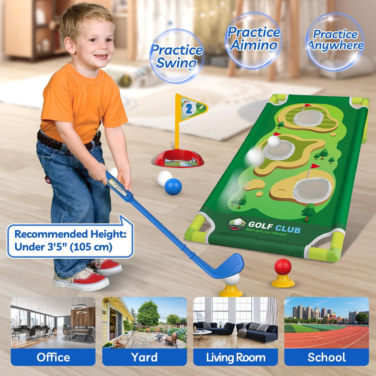 Liberry Toddler Golf Set for 2 3 4 Years Old Boys Girls, Upgraded Kids Golf Cart with Cornhole Board & Putting Mat, Indoor and Outdoor Sports Toys Birthday Gift