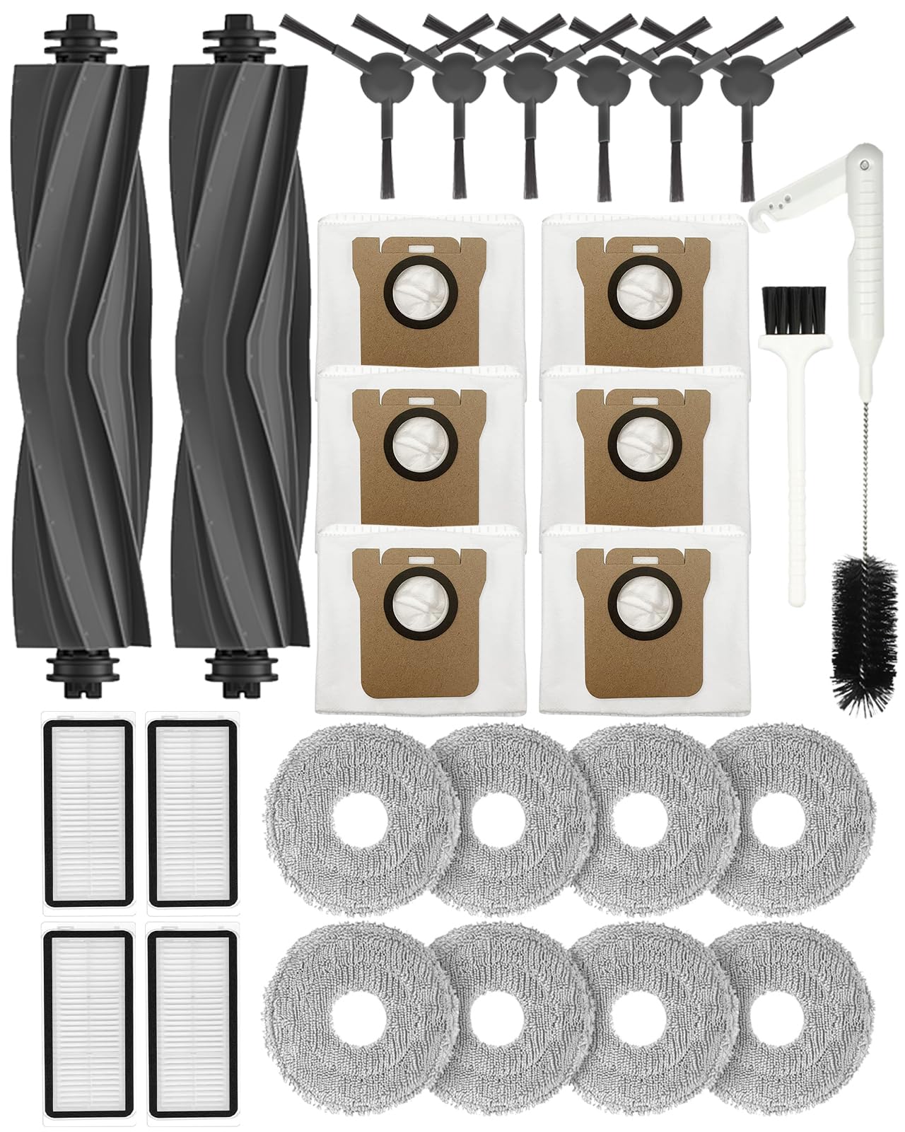 L20 Ultra/L20 Ultra Complete/L30 Ultra/L30 Ultra Complete Replacement Parts for Dreame Vacuum Cleaner, Accessory Kit: 2 Main Brushes, 6 Side Brushes, 4 HEPA Filters, 6 Dust Bags, 8 Wipes-Yivy 28PCS