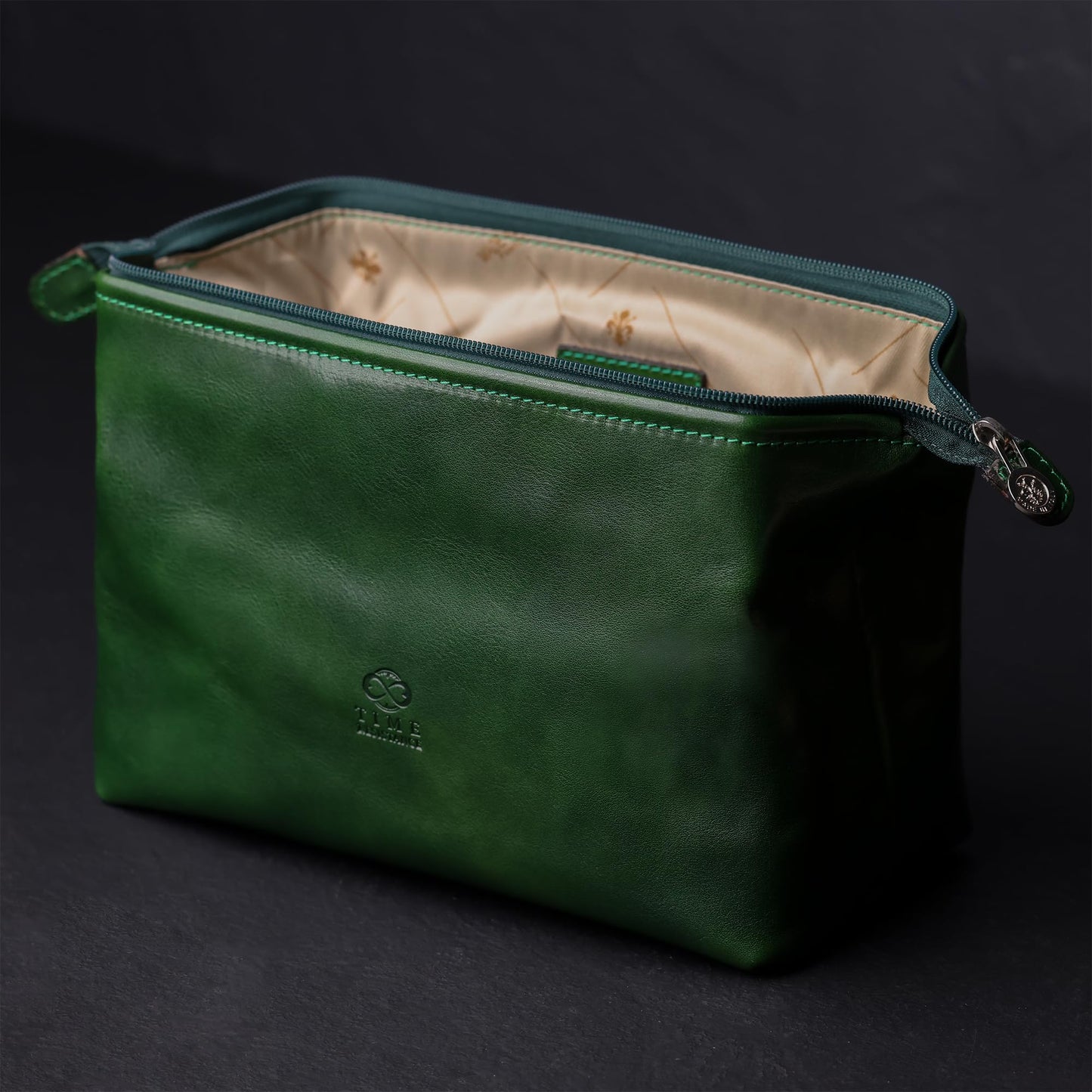 Time Resistance Leather Toiletry Bag - Italian Cosmetic Case Dopp Kit (Green)