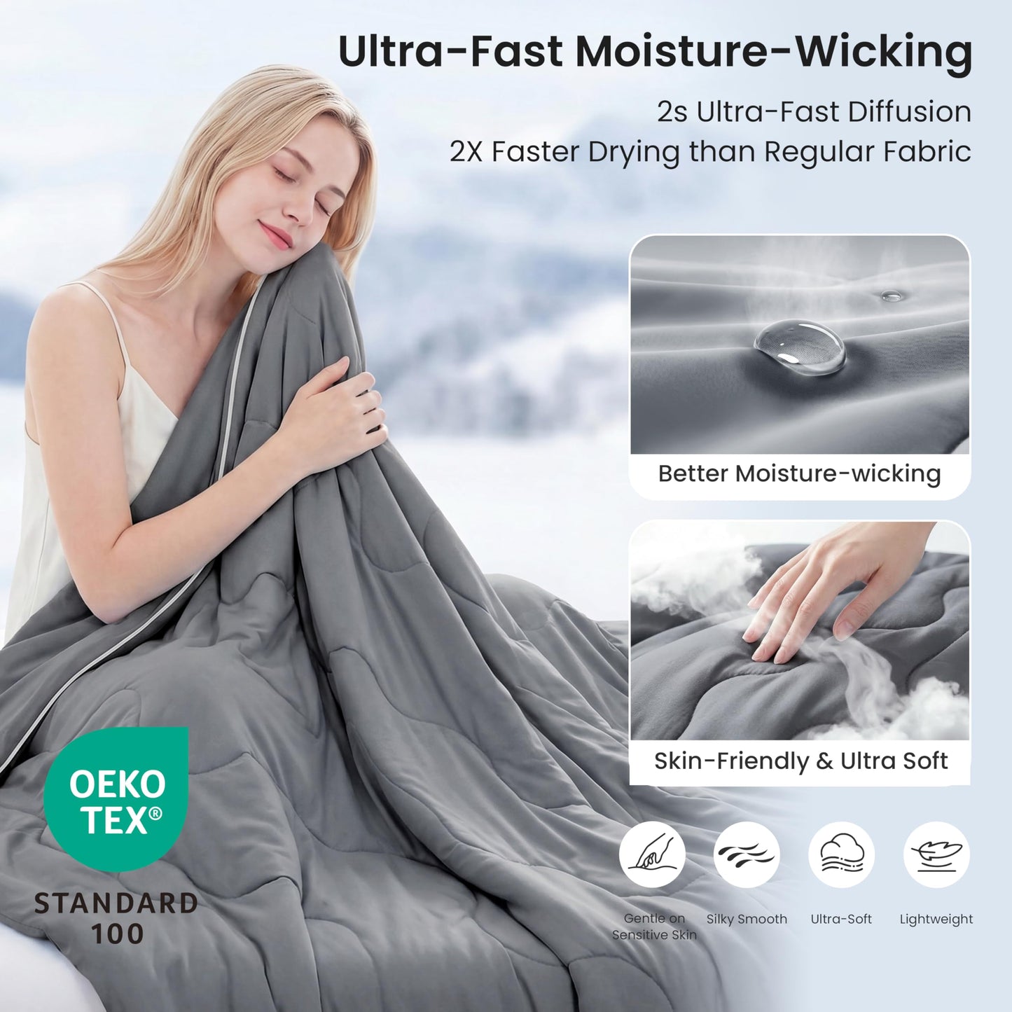Love's cabin Cooling Comforter King Size, Double Sided Cooling Blankets for Hot Sleepers, Q-Max>0.4 Instant Cool-to-Touch, 2X Breathable & Moisture-Wicking, Oeko-TEX Certified, 108"x90" Grey
