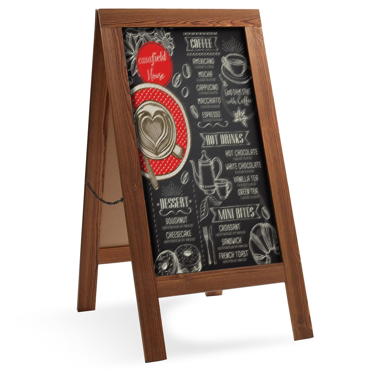 Casafield A-Frame Chalkboard Sign, 40 x 20 Rustic Brown Wooden Double-Sided Magnetic Easel Menu Board for Restaurants, Cafes, Sidewalks, Weddings