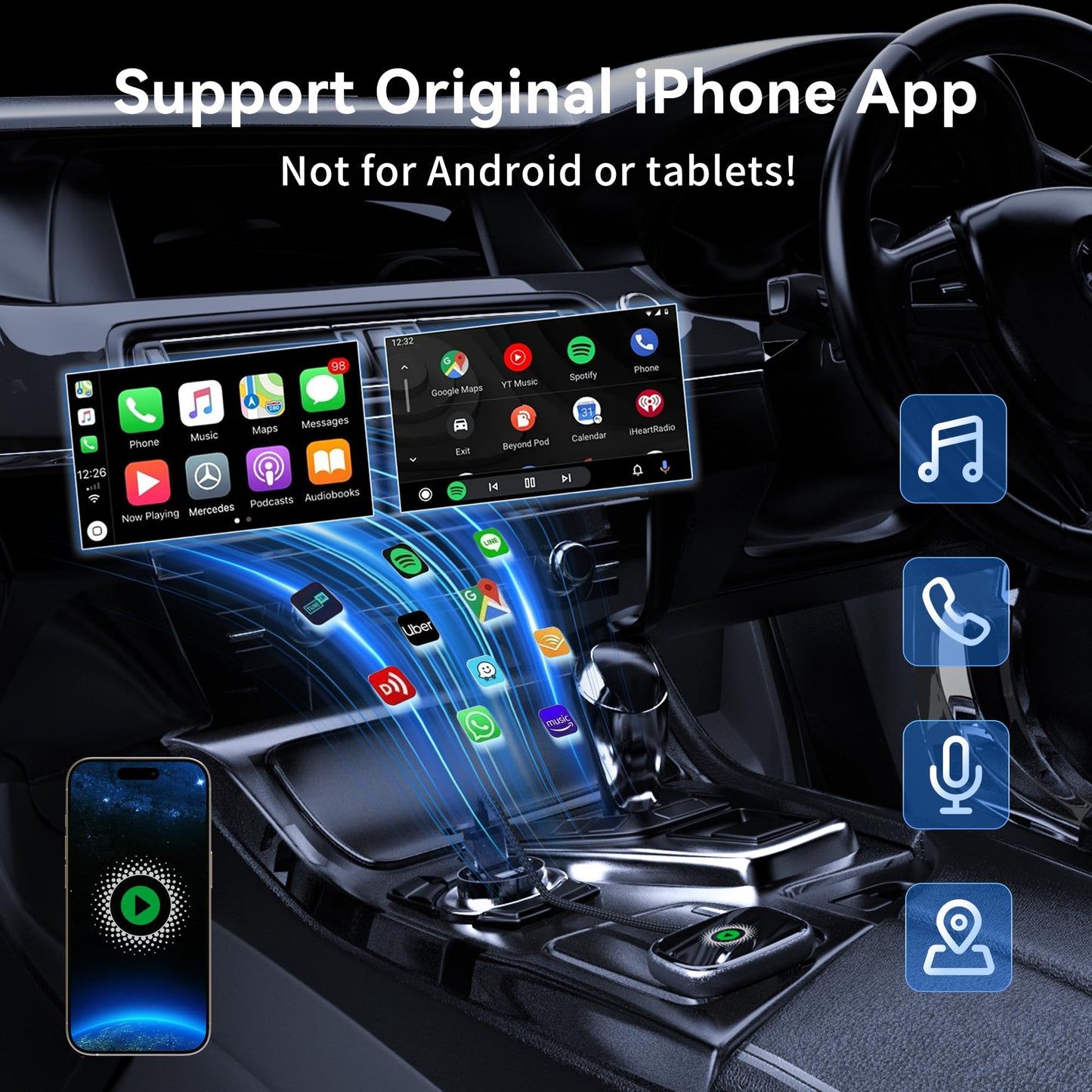 Wireless CarPlay Adapter, Wireless carplay Adapter for iPhone-Easily Upgrade Wired CarPlay to Wireless Connectivity, Includes USB-A to USB-C Adapter, Plug & Play for iPhone (iOS 10 and Above)