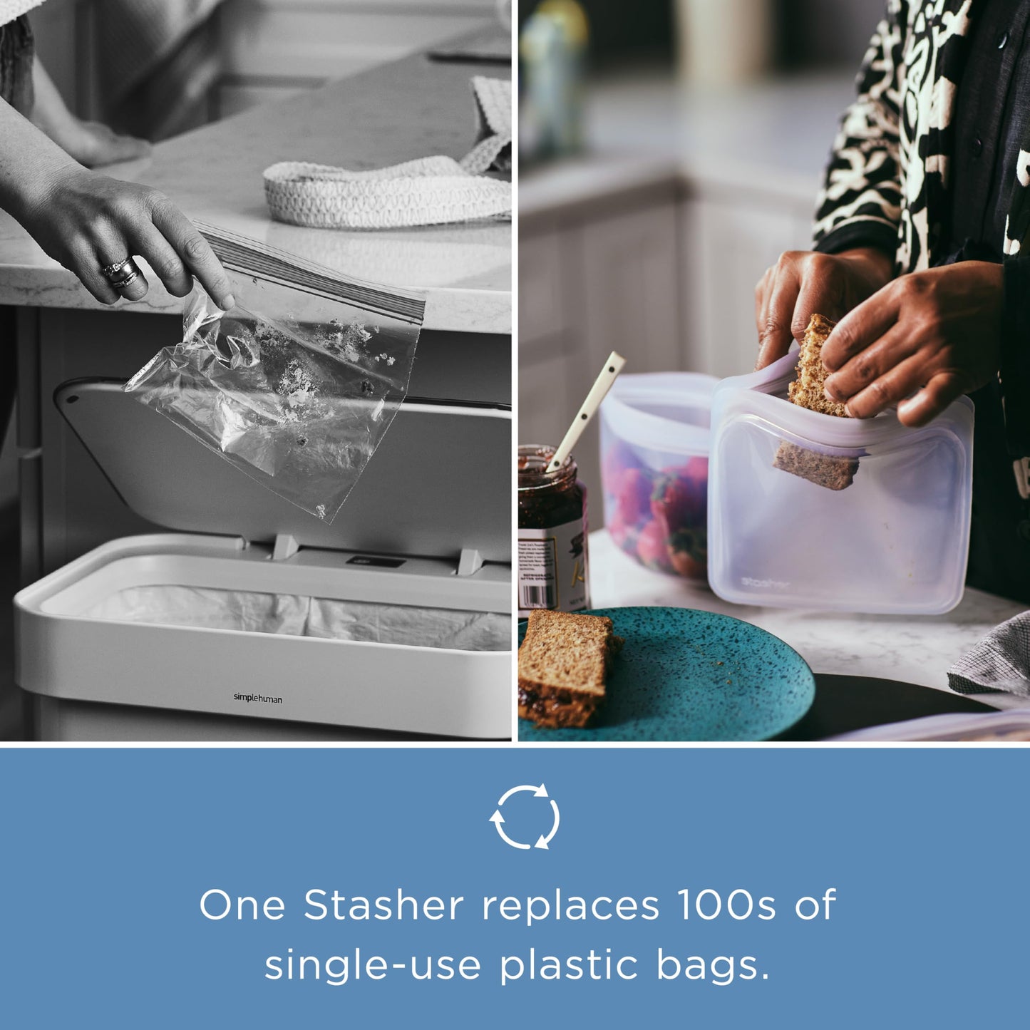 Stasher Silicone Reusable Storage Bags, 3-Pack, Reusable Freezer Bags, Microwave, Dishwasher, Oven Safe, Sous Vide, Premium Lunch Containers, Eco Friendly, Food Storage Bags, Snack Bags, Multicolor