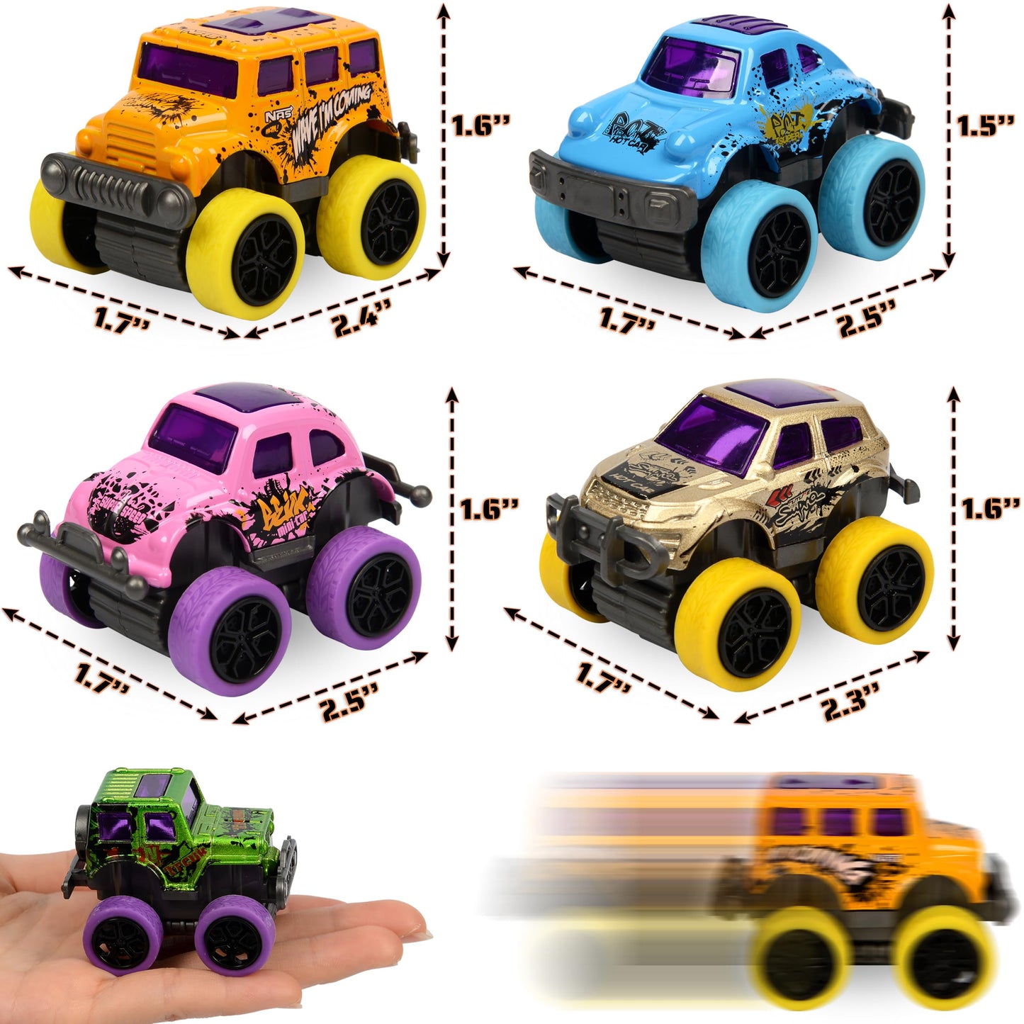 Neureyte 32 Pack Die-cast Mini Monster Truck for Boys and Girls,Pull Back Alloy Trucks Toy,Mini Pull Back Cars,Die-cast Race Cars for Kids Party Favors