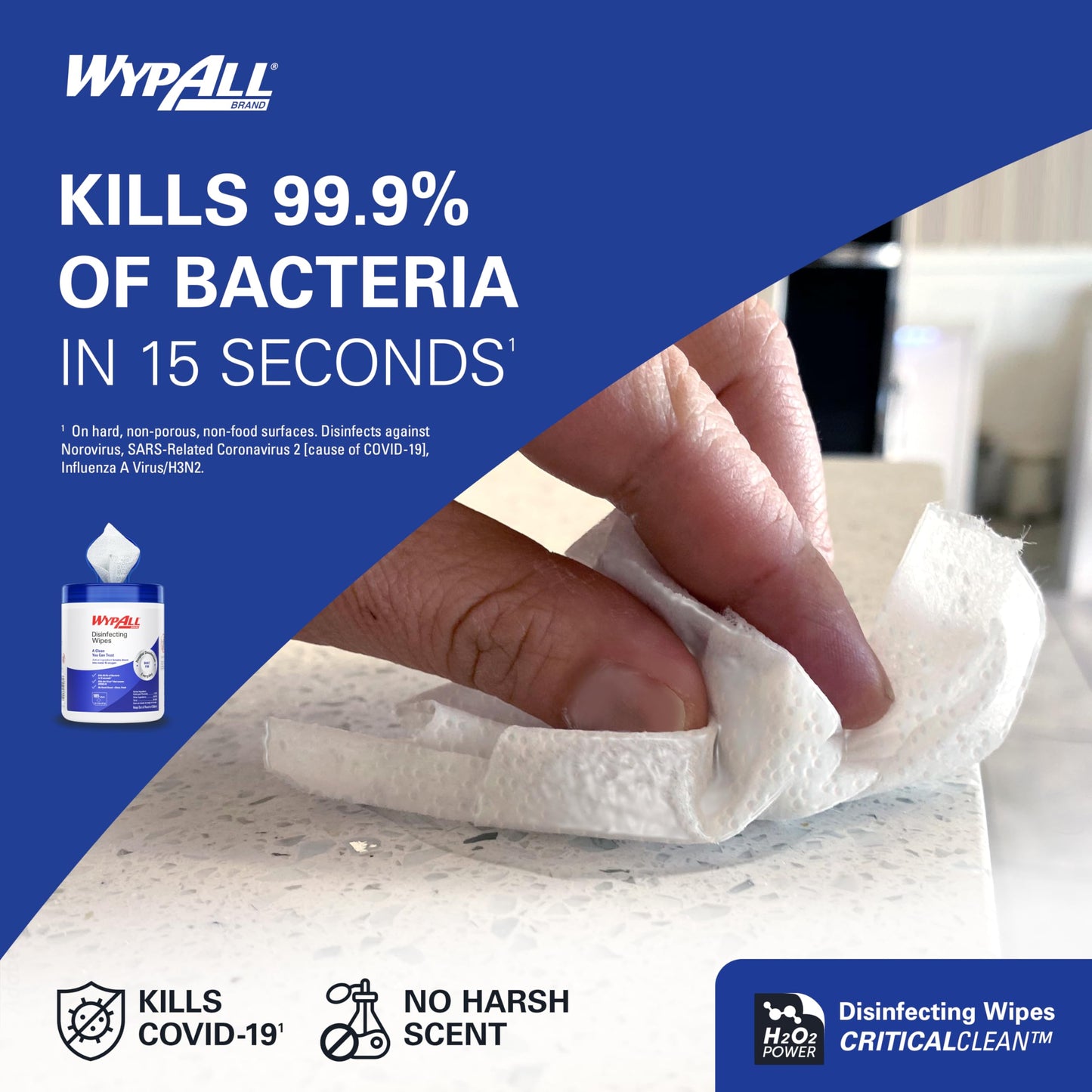 WypAll® Brand Disinfecting Wipes (54481), Hydrogen Peroxide Disinfectant Cleaner for Commercial, Industrial & Healthcare, 5.75"x7" Wipes, Fresh Scent (3 Canisters of 185 Sheets)