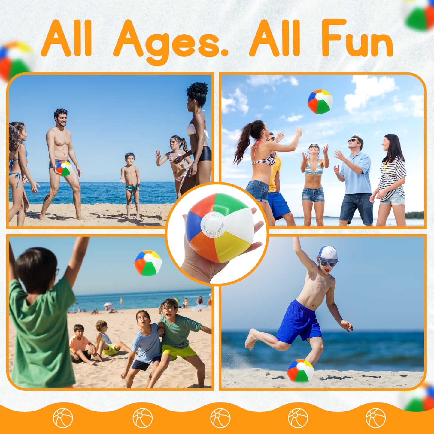 4E's Novelty Mini Beach Balls Bulk Pack, Summer Party Favors for Kids, Inflatable Pool Toys, Hawaiian Party Decorations or Pool Party Goodie Bag Fillers (50)