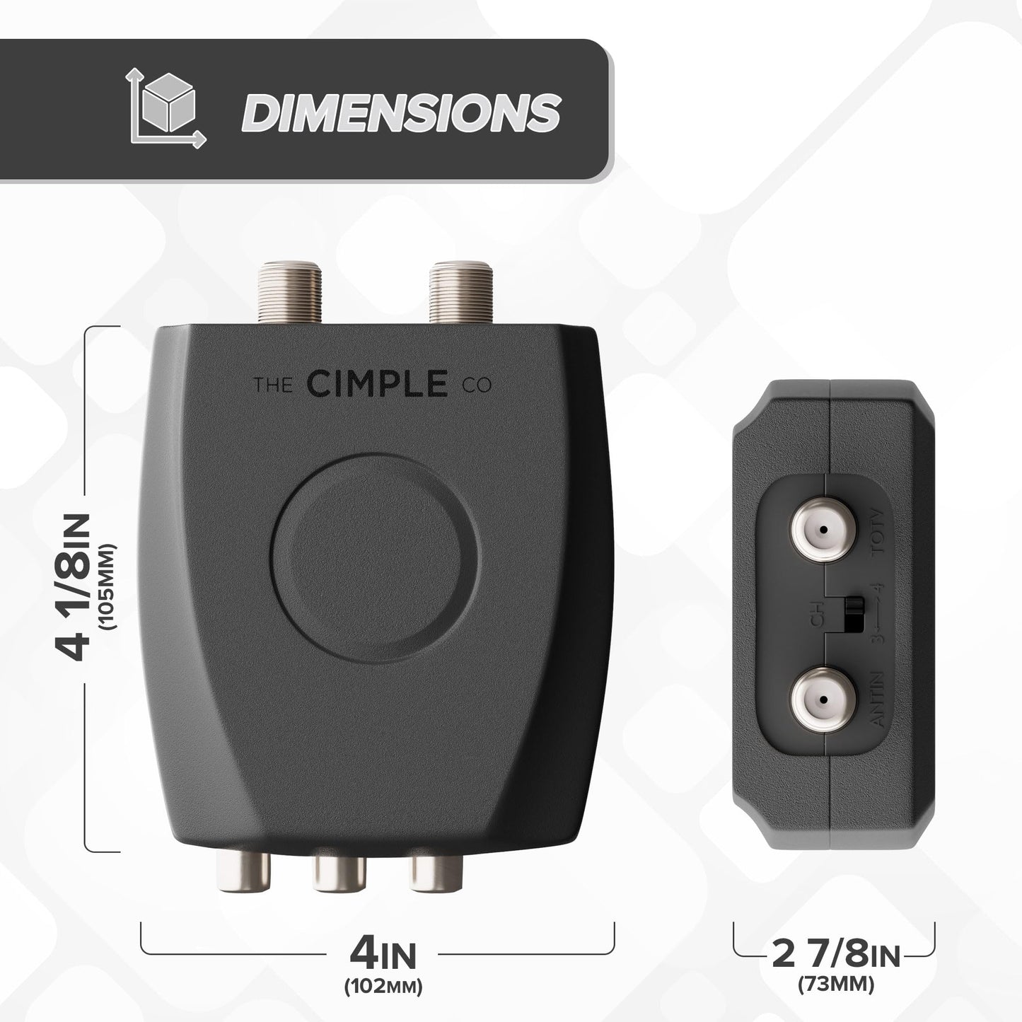 THE CIMPLE CO - RF Modulator, RCA Composite to RF Coaxial Adapter, Converts Standard Definition Signals to Coax, Watch DVD, VHS, Game Consoles on TV, Includes A/V Cable