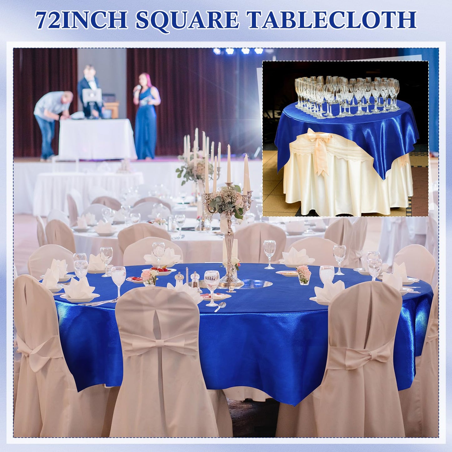 Newwiee 12 Pcs 72 Inch Satin Tablecloth Square Overlay Smooth Fabric Tablecloth Satin Table Cover for Party Wedding Banquet Table Decoration(Royal Blue)