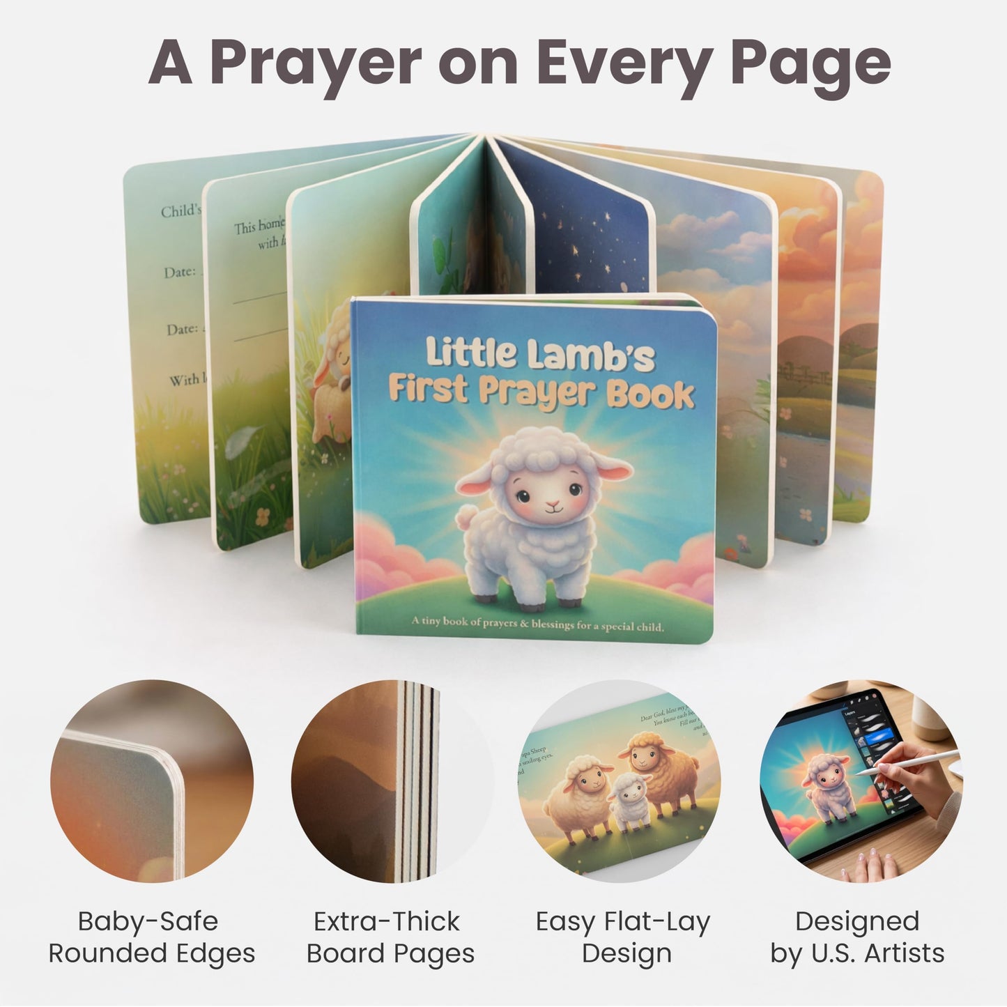 Highmark Collective Baptism Gift for Boy Baptism Set with 10" Praying Lamb Plush Toy with Blue Bow, Bamboo Muslin Blanket & First Prayer Book, Ready to Gift Keepsake Box