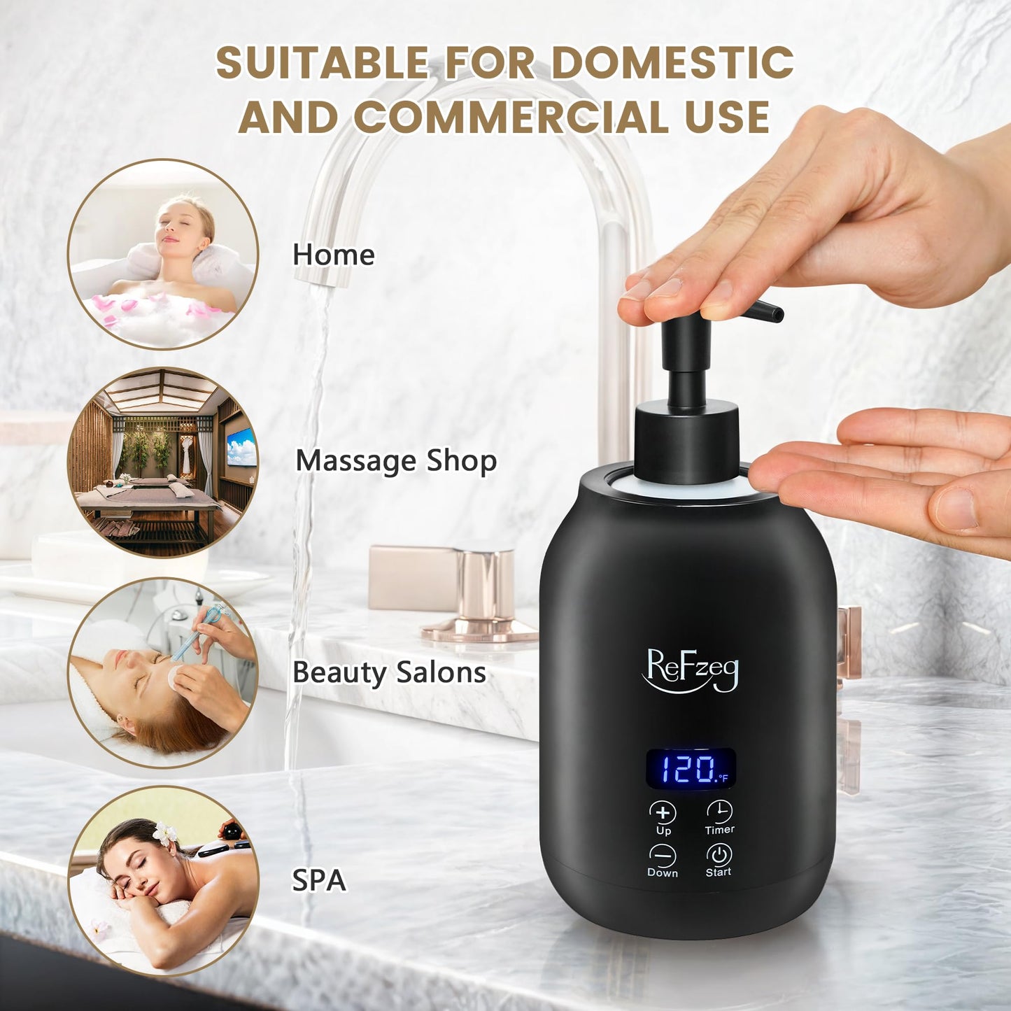 Massage Oil Warmer Bottle Professional Electric Lotion Digital Heater for SPA, Portable Oil Warmer Heated Cream for Beauty Salon Home, with ℃/℉ Switchable Display, Two Oil Dispenser Bottle