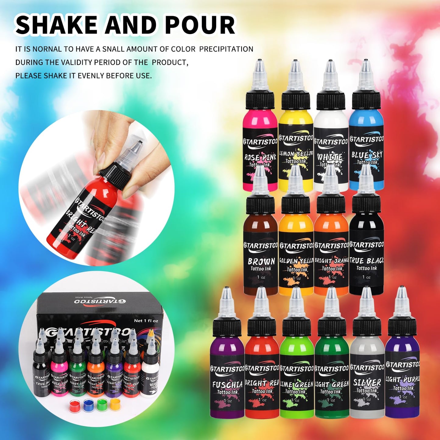 GTARTISTOO Ink Professional 14 Colors 1oz (14 Colors 30ml) Vegan-Friendly Pigment Ink Supplies Ink