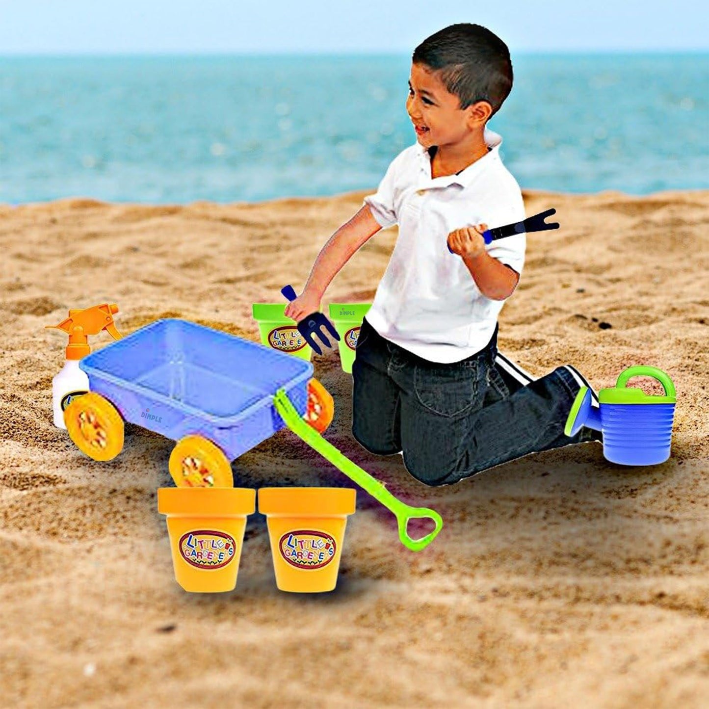 Dimple Garden Wagon & Tools Toy Set Premium 15 Pcs Kids Gardening Tools & Wagon Toy Set - Sturdy & Durable - Top Yard, Beach, Sand, Garden Play Set - Great for Kids & Toddlers