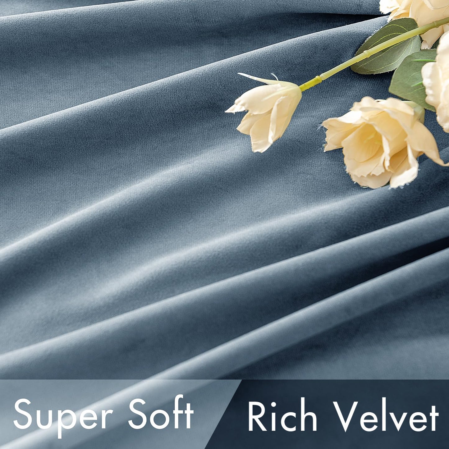 MIULEE Velvet Curtains 84 inches - Luxury Blackout Curtains for Bedroom Living Room Super Soft Light Blue Thermal Insulated Dusty Blue Window Drapes Back Tab, Stone Blue, W52 x L84 inches, 2 Panels