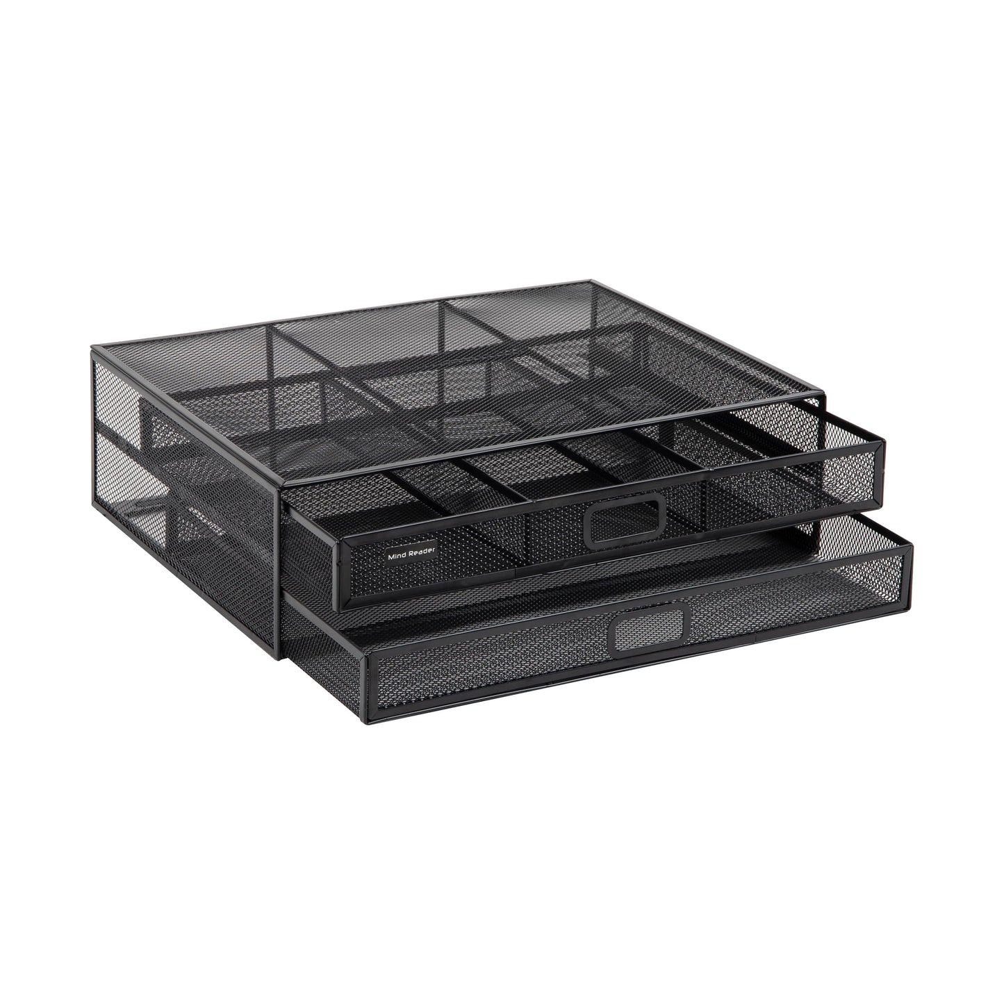 Mind Reader Monitor Stand, Ventilated Laptop Riser, Storage Drawer, Office, Metal Mesh, Black