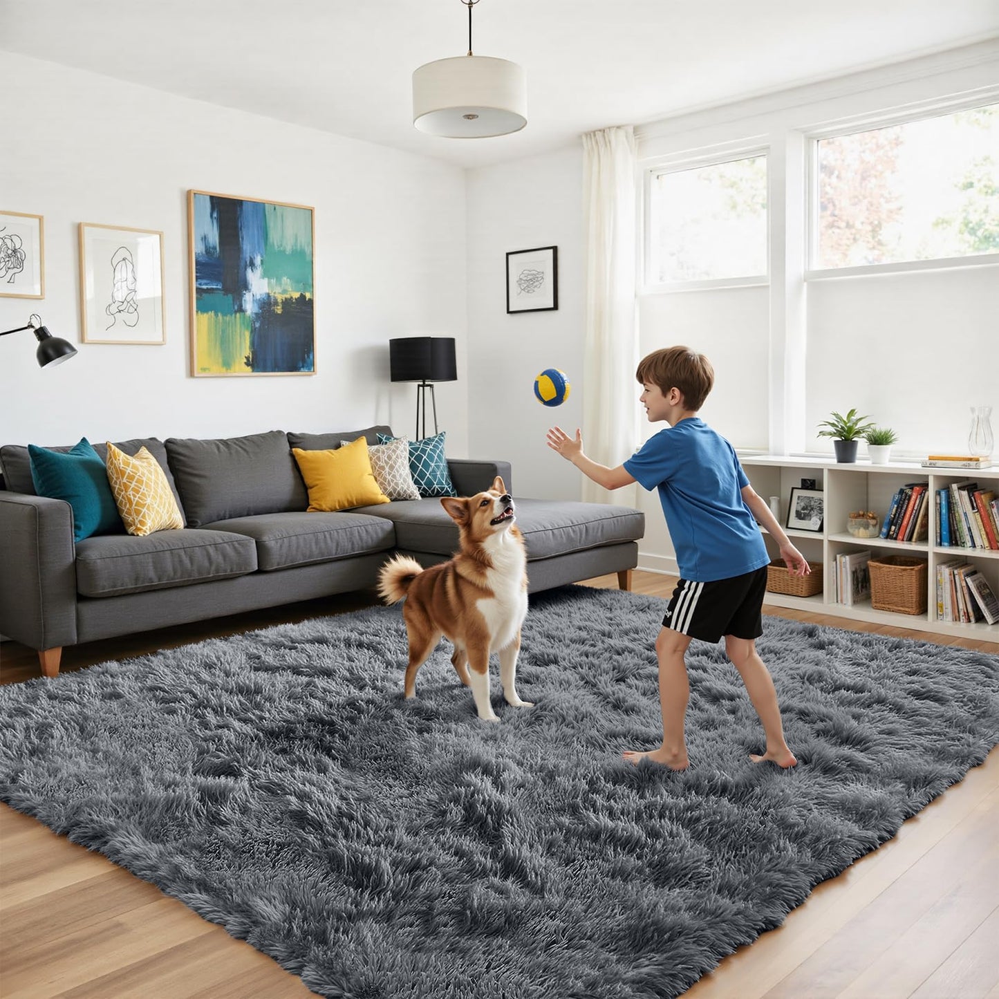 yongyangjuxin Fluffy Rug Shag Area Rug, Grey 8x10 Area Rugs for Living Room, Large Shag Area Rugs for Bedroom Kids Room Home Decor, Upgrade Anti-Skid Rectangular Fuzzy Rugs