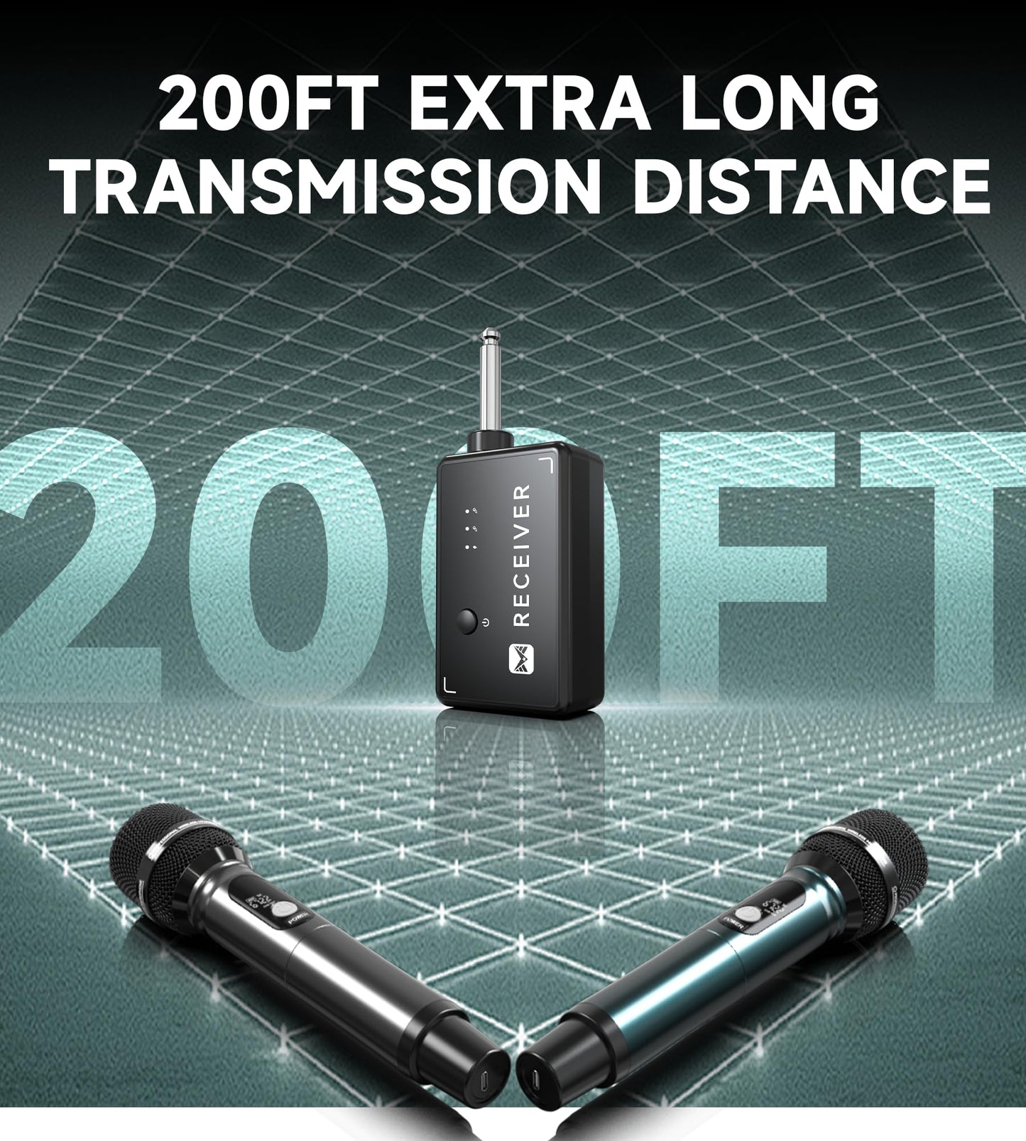 Wireless Microphones, Professional Dual Wireless Microphone with 240 ft Effective Range, 3ms Transmission Rate, Studio Grade Sound Pick Up Mic Head, Metal Body, Microphone for Singing, Speech