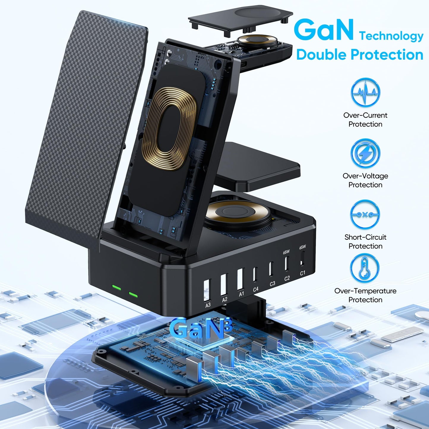 300W Charging Station for Multiple Devices Apple,10 in 1 Wireless Charger for iPhone,GaN III USB C 65W PD Fast Charging Stand Dock for MacBook,Apple Watch&Airpods (Wireless Charging Only for Apple)