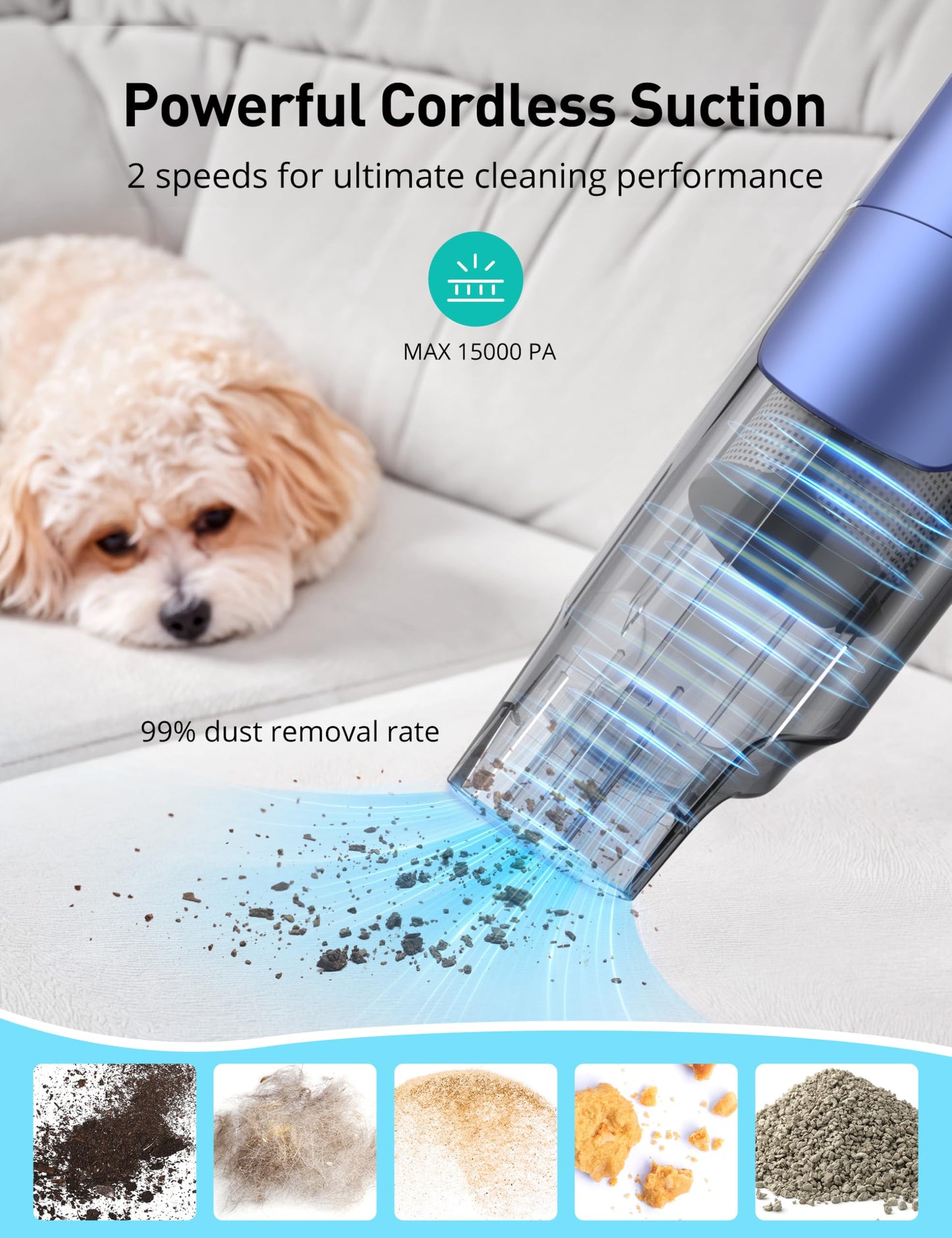 HawKam Handheld Vacuum Cordless, 24KPA Powerful Car Vacuum, Rechargeable, Charging Dock, Ergonomic Handle, 2-in-1 Crevice Tool, 1.8lb Portable Vacuum Cleaner with 2-Speed for Car, Home