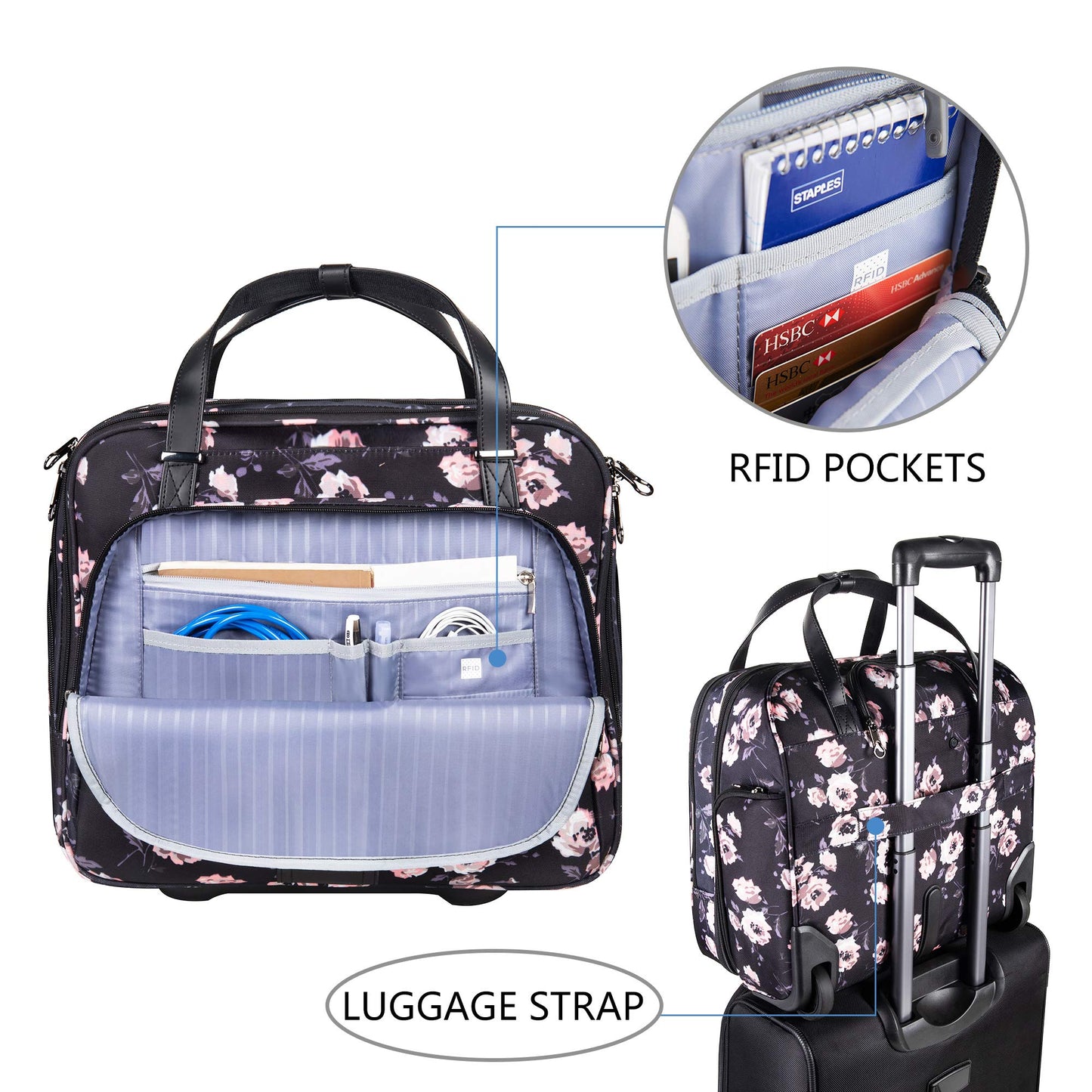 KROSER Premium Rolling Briefcase for 15.6 Inch Laptops - Water-Repellent Overnight Computer Bag with RFID Pockets for Travel/Business