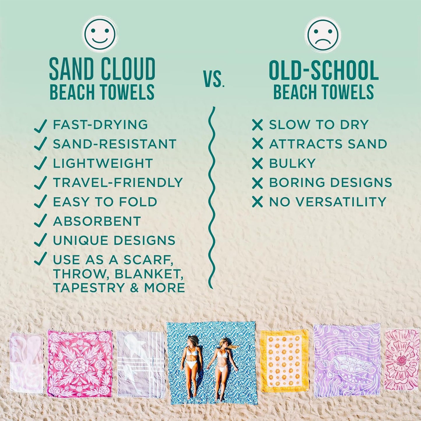 Sand Cloud Turkish Beach Towel - Sand Resistant - 100% Certified Organic Turkish Towel - Quick Dry Towel for Beach, Picnic, Blanket or Bath Towel - As Seen on Shark Tank - Gocek (Sage Green)