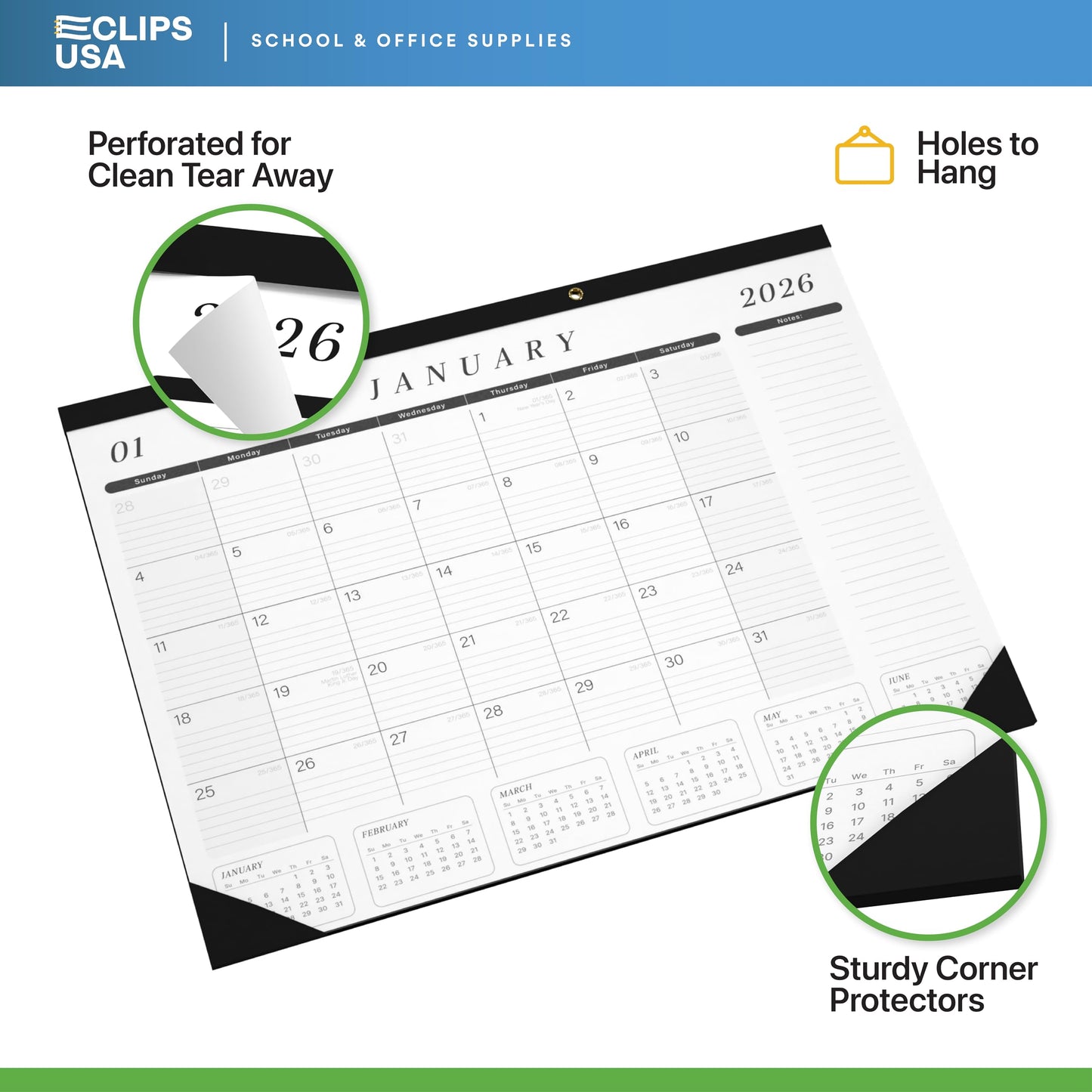 Desk Calendar 2026-2027 Large 22x17 Desk Calendar Jan 2026 - Jun 2027 Desk Blotter To-do List Planner (Black & White 6 Pack)