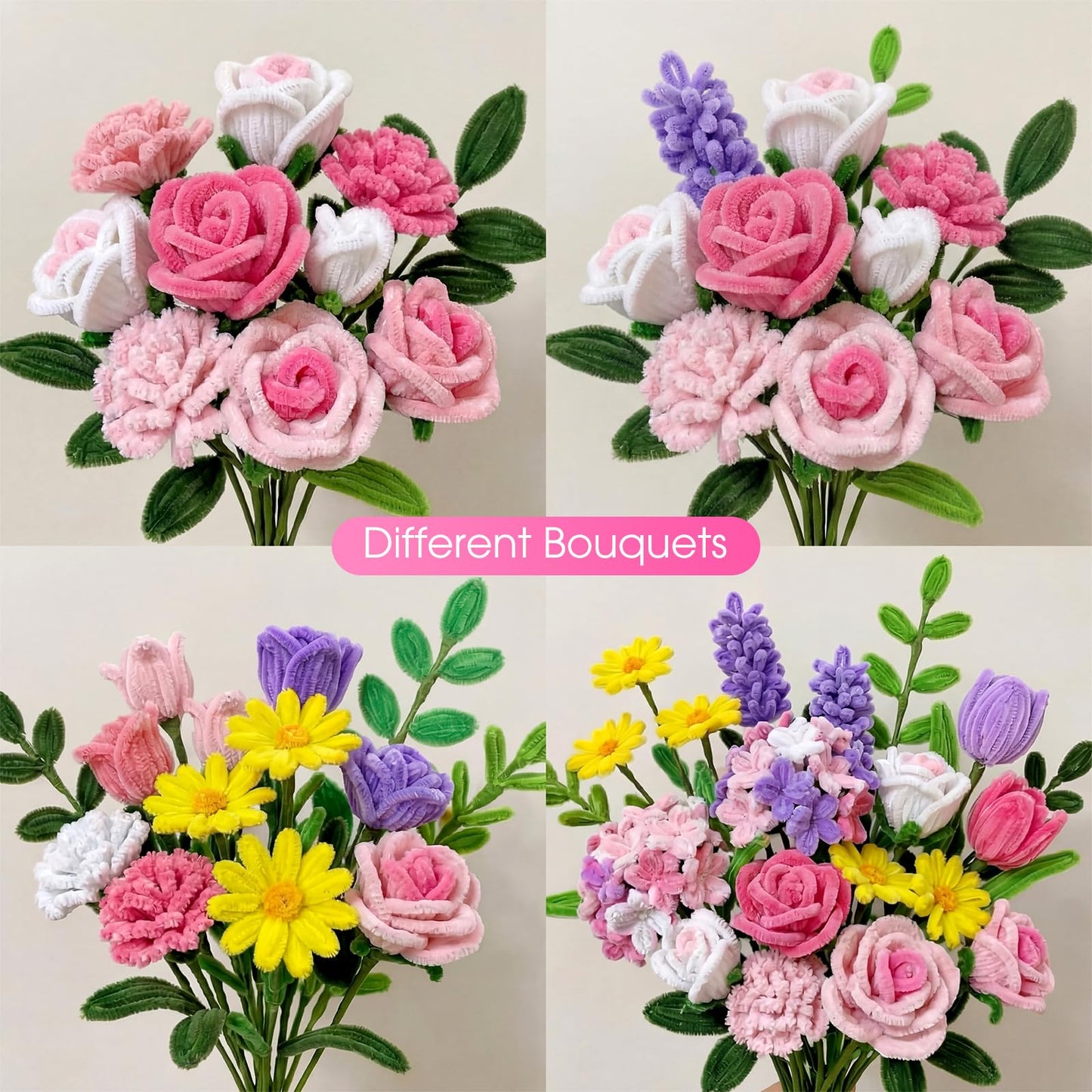 Chicplaid 800 Pcs Pipe Cleaners Craft, Pipe Cleaners Flowers Kit, 8 Colors Chenille Stems with Floral Wires, Gardening Tape, Stamen, Floral Wrapping Paper & Ribbon for DIY Craft Supplies