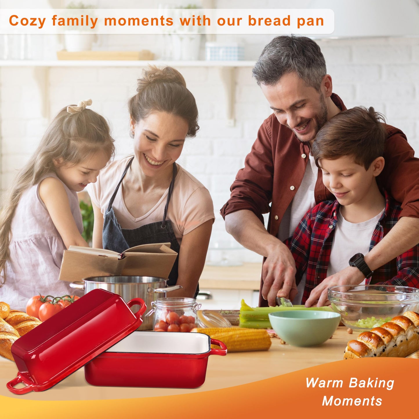 GRMImosa Cast Iron Bread Loaf Pan wiht Lid, Loaf Pans for Baking Bread 9x5 Inch, Sourdough Bread Baking Pan for Homemade Bread, Meatloaf, Even Heat Distribution, Cherry