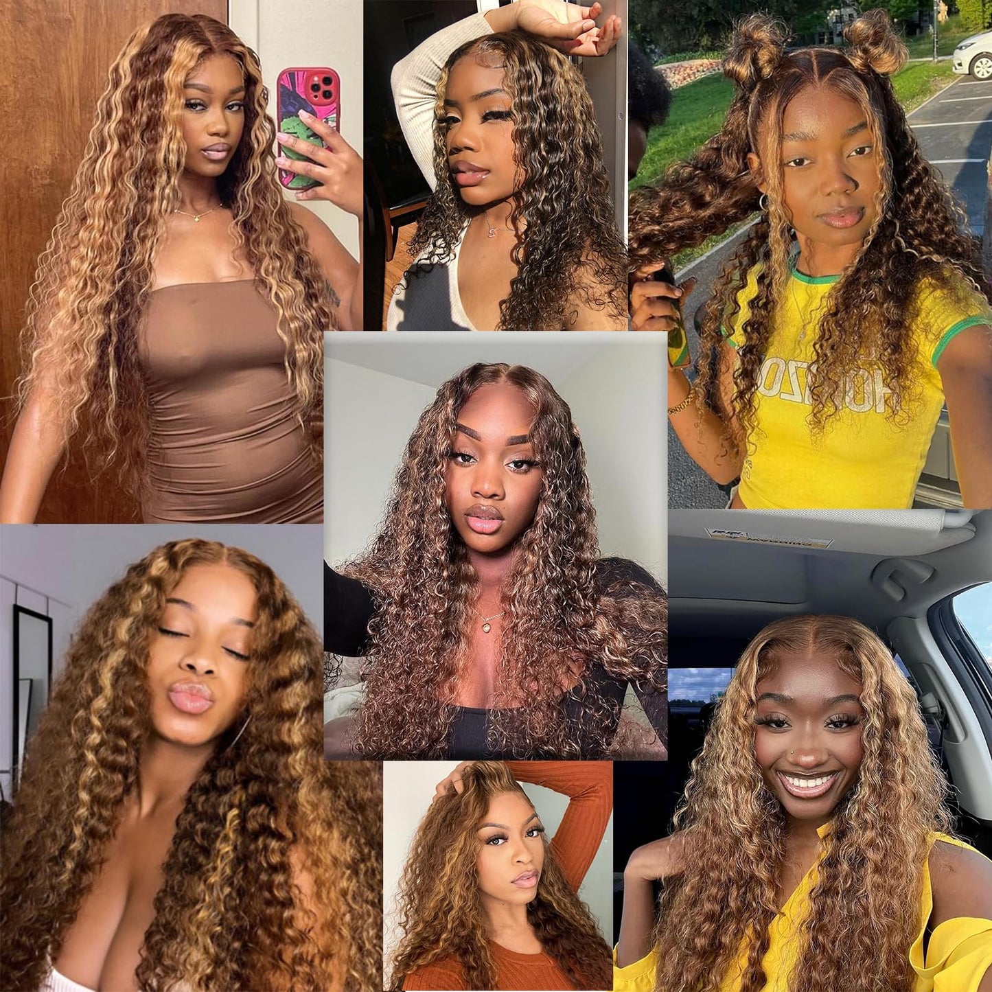 Highlight Bundles Human Hair with Closure, 10a Brazilian Deep Wave Human Hair 4 Bundles with 4x4 Closure 4/27 Color Ombre Bundles Human Hair (Highlight Deep Wave 16 18 20 22+16inch)
