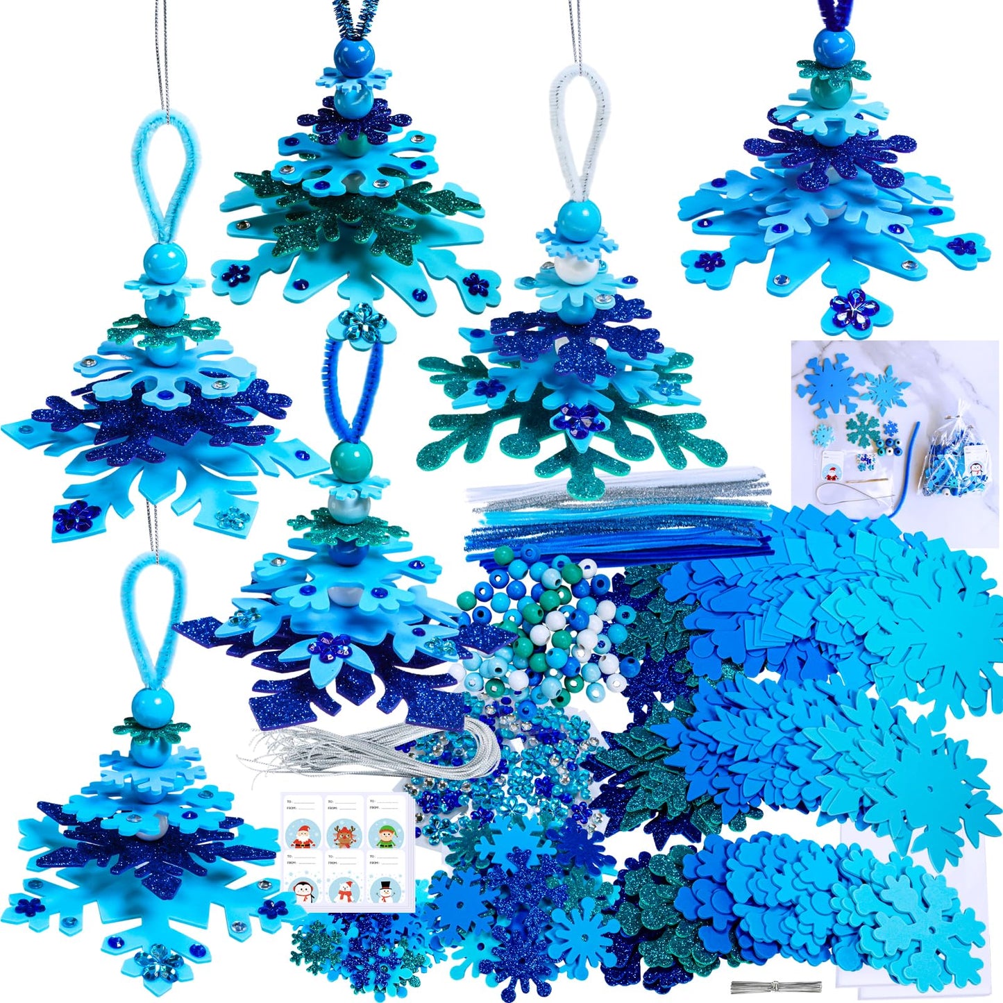 Winlyn 24 Sets Holiday Craft Kits 3D Snowflake Christmas Tree Ornament Art Sets
