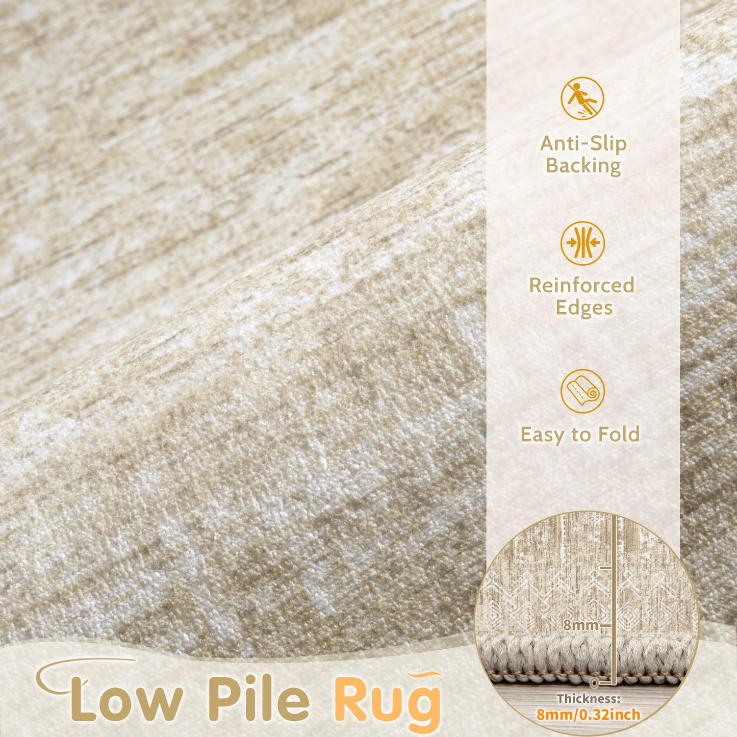 Washable Rug 6x9 Area Rugs: Modern Geometric Rugs for Living Room Non Slip Soft Low Pile Moroccan Indoor Carpet for Bedroom Nursery Dining Room Home Office Children's Room (Beige, 6'x9')