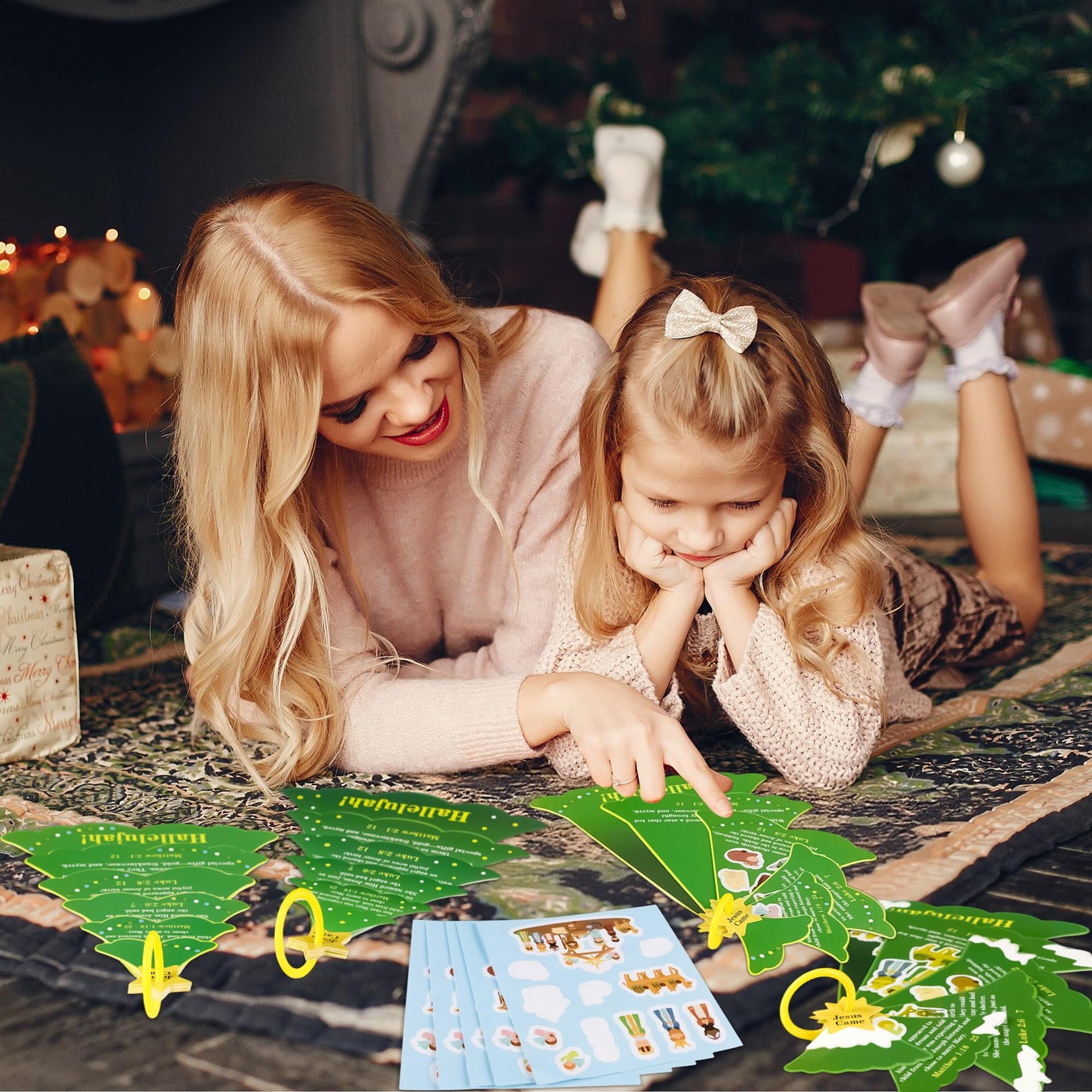 27Sets Christmas Crafts Nativity DIY Christmas Tree Stickers Play Set VBS Religious Scene Jesus Story Christian Storytelling Kit Church Decor