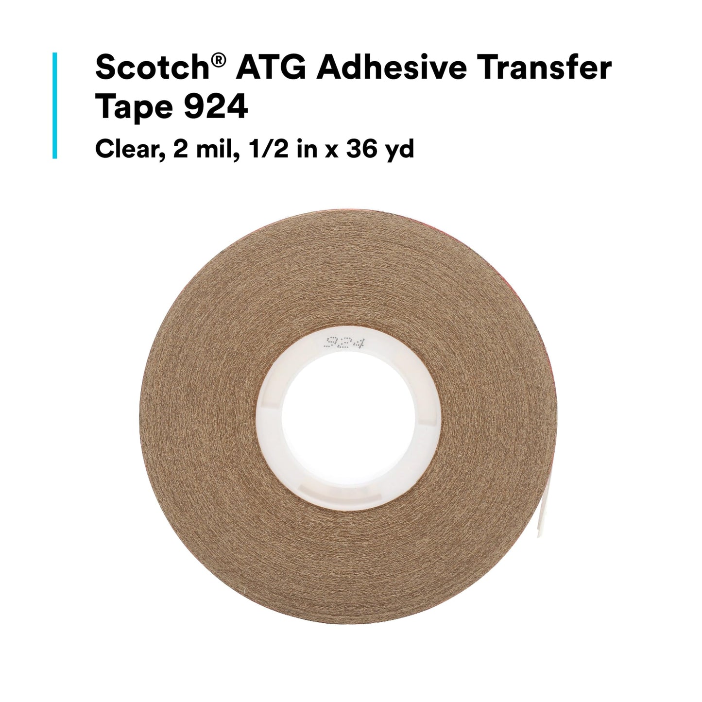 3M Scotch ATG Adhesive Transfer Tape 924 Clear, 0.50 in x 36 yd 2.0 mil (Pack of 12)