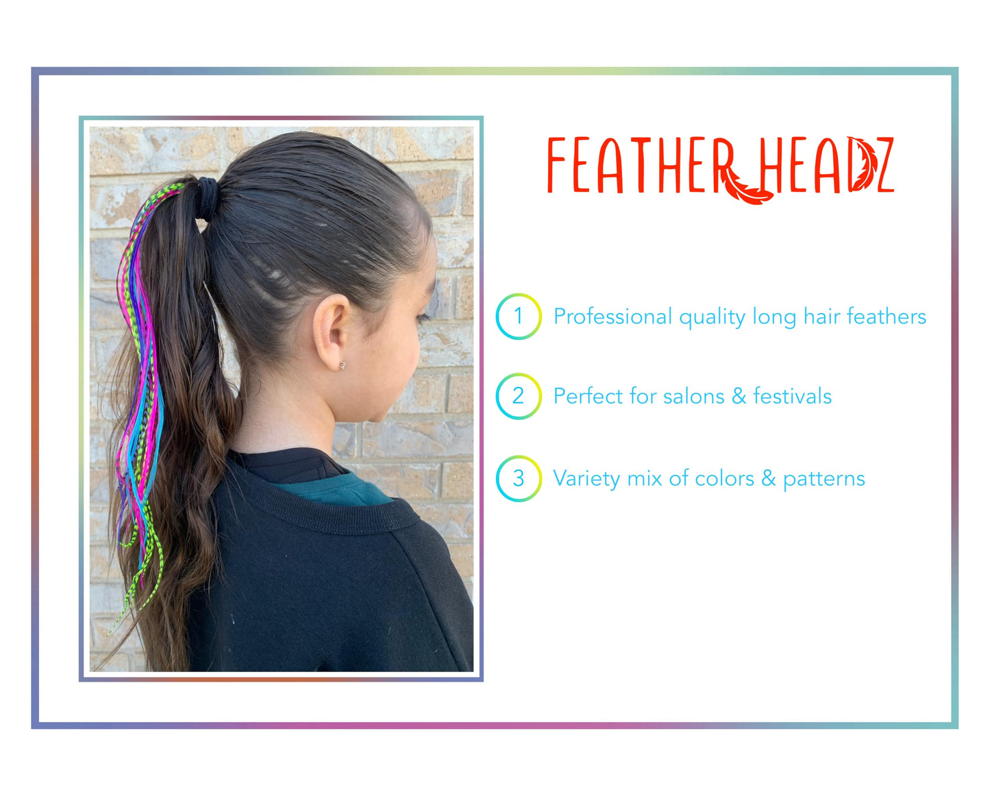 21 Rainbow Tie Dye Color Hair Feathers - 9”- 14” Long - Feathers for Hair Extension, Hair Extension DIY Kit - Eye-Catching Design - 20 Micro-link Beads - 100% Real Rooster Feathers
