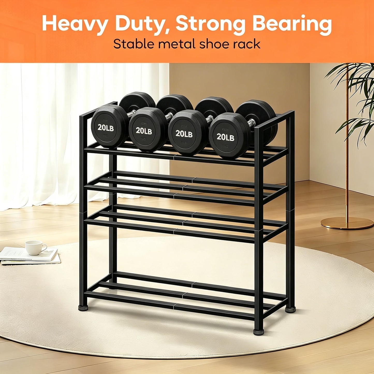 KEETDY 5-Tier Heavy Duty Shoe Rack for Garage Entryway, Stackable Shoe Organizer for 25 Pairs Men Boots, Shoe Rack for Closet Metal Shoe Storage Shelf, Floor, Hallway (Black)