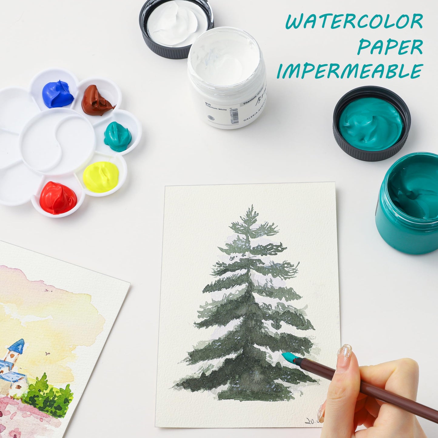 Silunkia 120 Sheets 100% Cotton Watercolor Paper 7 x 10 Inch, 140lb/300gsm Heavyweight Art Cold Pressed Off White Paper for Students Adults Beginner Artists Drawing Valentine Gift Cards