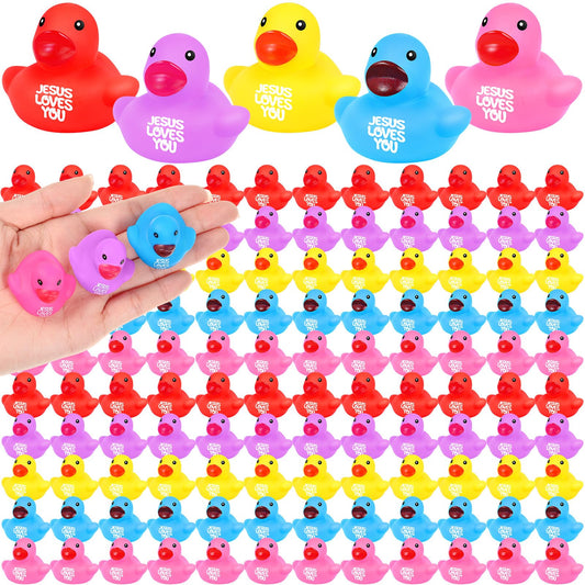 Deekin 300 Pcs Jesus Loves You Rubber Ducks Bulk Multicolor Rubber Ducks Baby Bath Toys for Baby Shower Pool Religious Party Favors Birthday Gifts Church Reward (1.4 Inch)