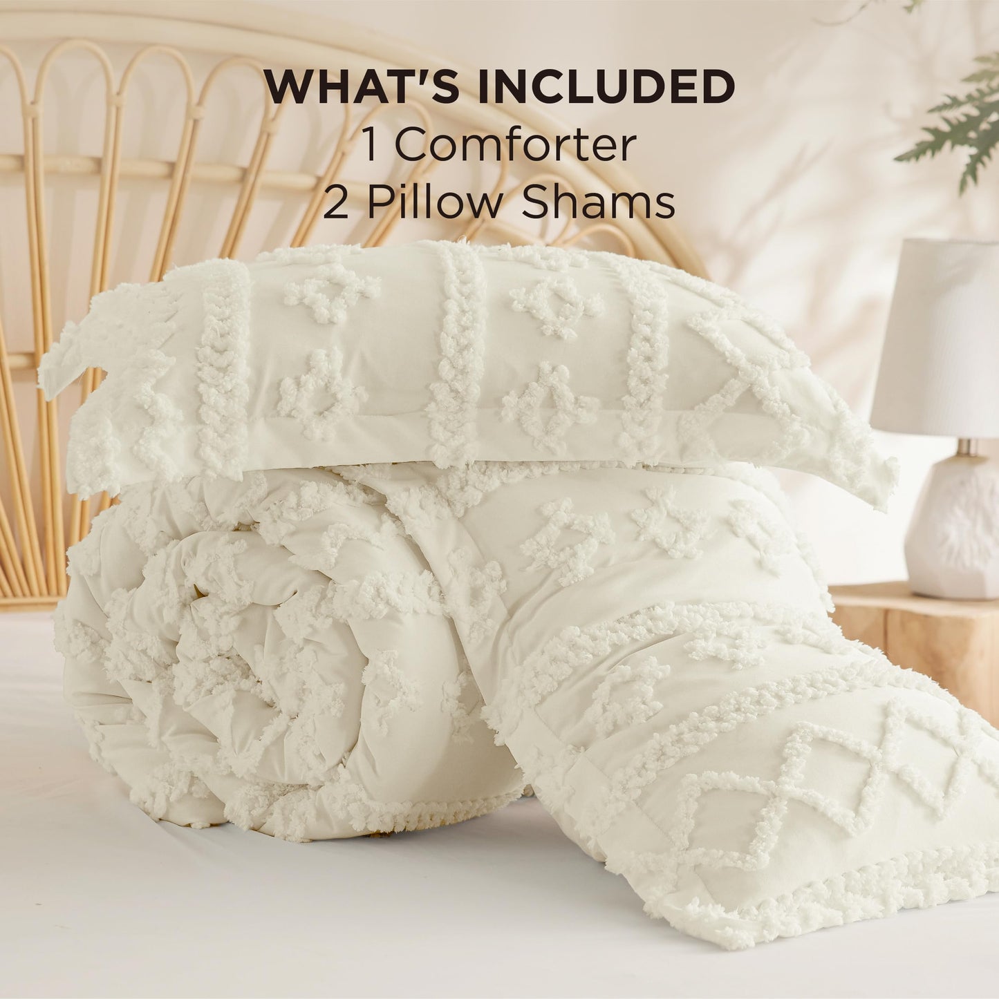 Bedsure Tufted Boho Comforter Set Queen Size - White Boho Bed Set, GentleSoft™ 3 Pieces Farmhouse-Style Embroidery Bedding, Gifts for Woman, Soft Jacquard Kids' Queen Comforter for All Seasons