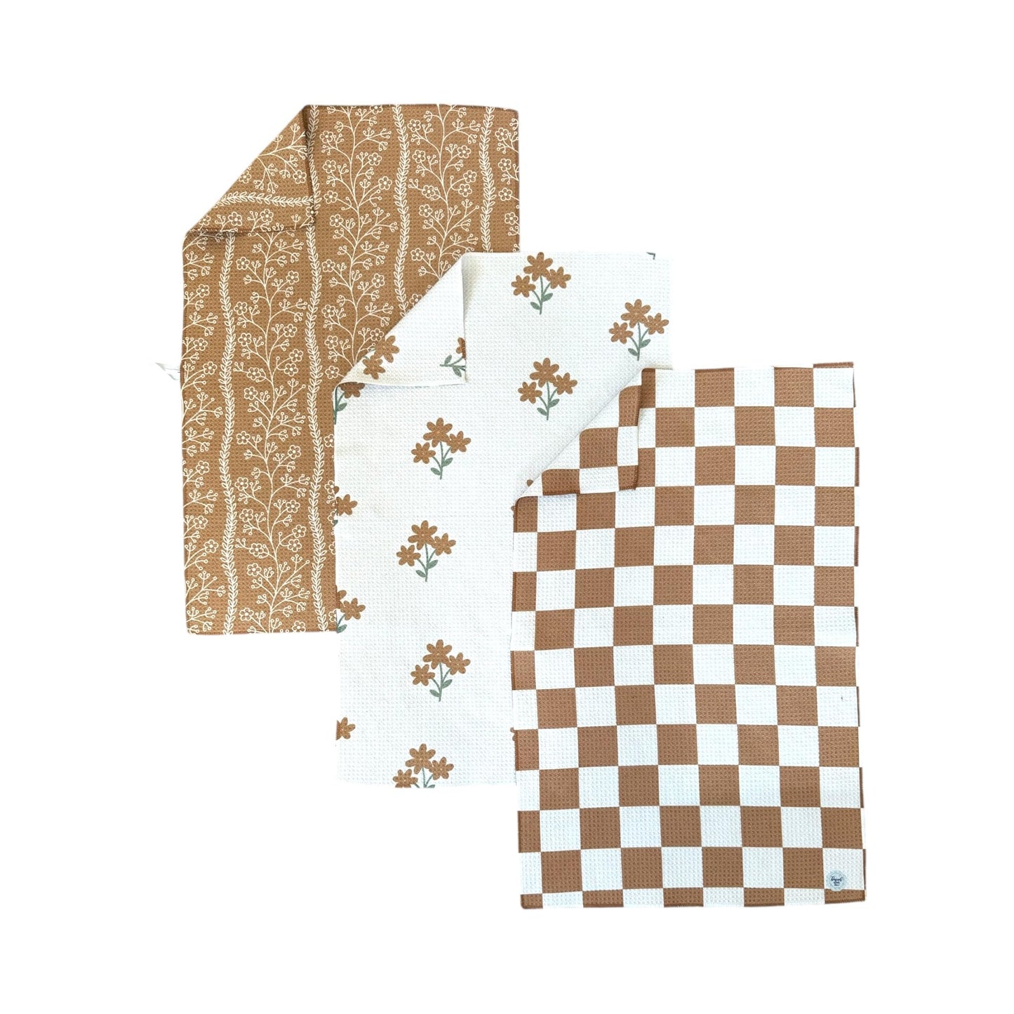 Desert Aqua || 3 Pack|| Double Sided || Not Your Ordinary Dish Towels || Waffle Weave Microfiber || Highly Absorbent || Hanging Loop || Dish Cloths || Modern || Designer Prints (Coffee)