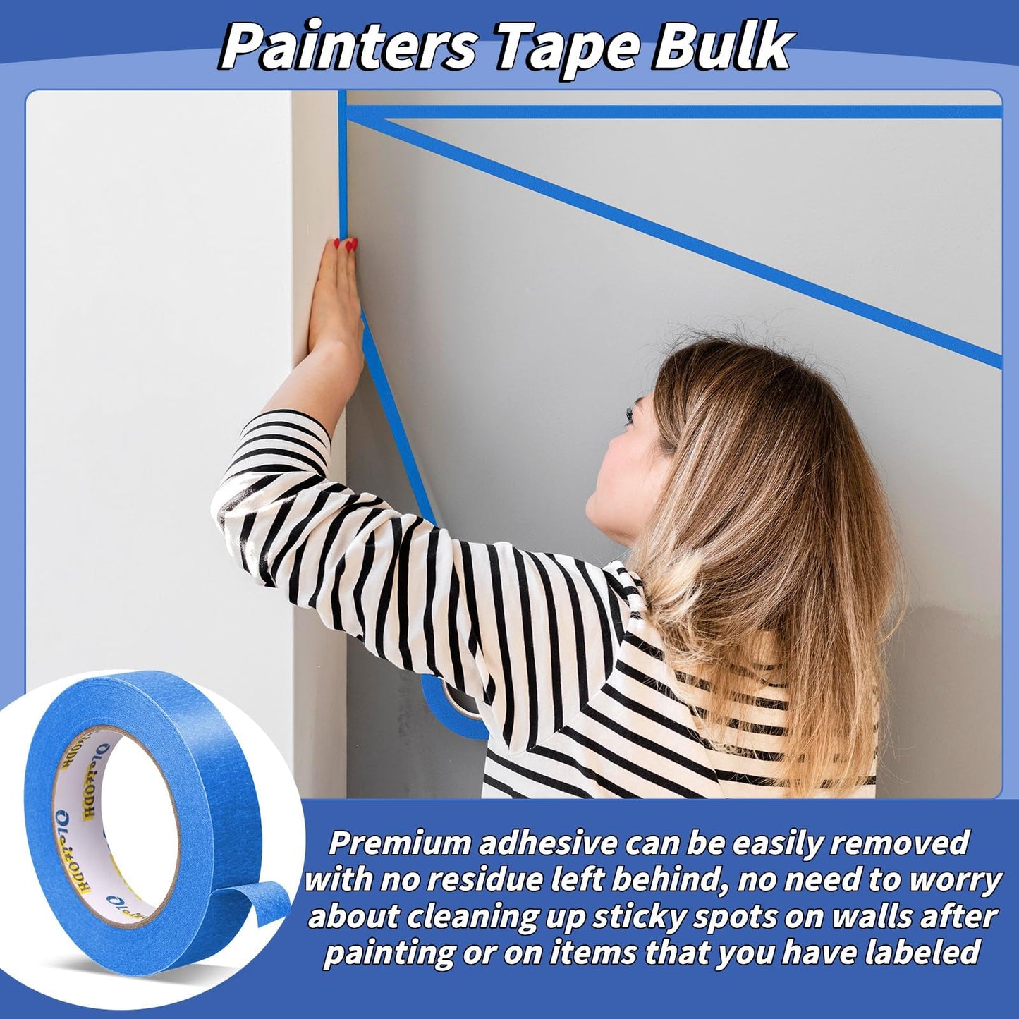 4 Rolls Blue Painters Tape Bulk 4 inch x 60 Yards, Total 240 Yd, Painters Masking Tape No Residue Wall Painting Tape Artist Tape Trim Edge Finishing Tape for Wall Painting Decoration DIY Supplies