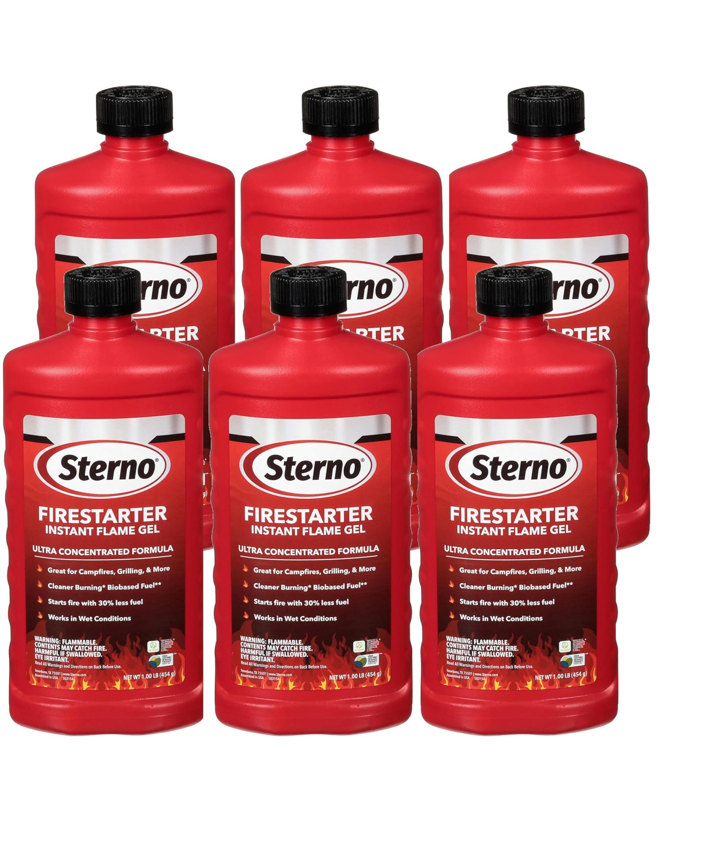 Sterno Charcoal Lighter Fluid, Fire Starter Gel for Pellet Stoves, BBQ Grilling, Campfire, Ethanol Clean Burning Instant Flame - Ultra-Concentrated, All-Weather for Indoor & Outdoor - 6-Pack, 16oz
