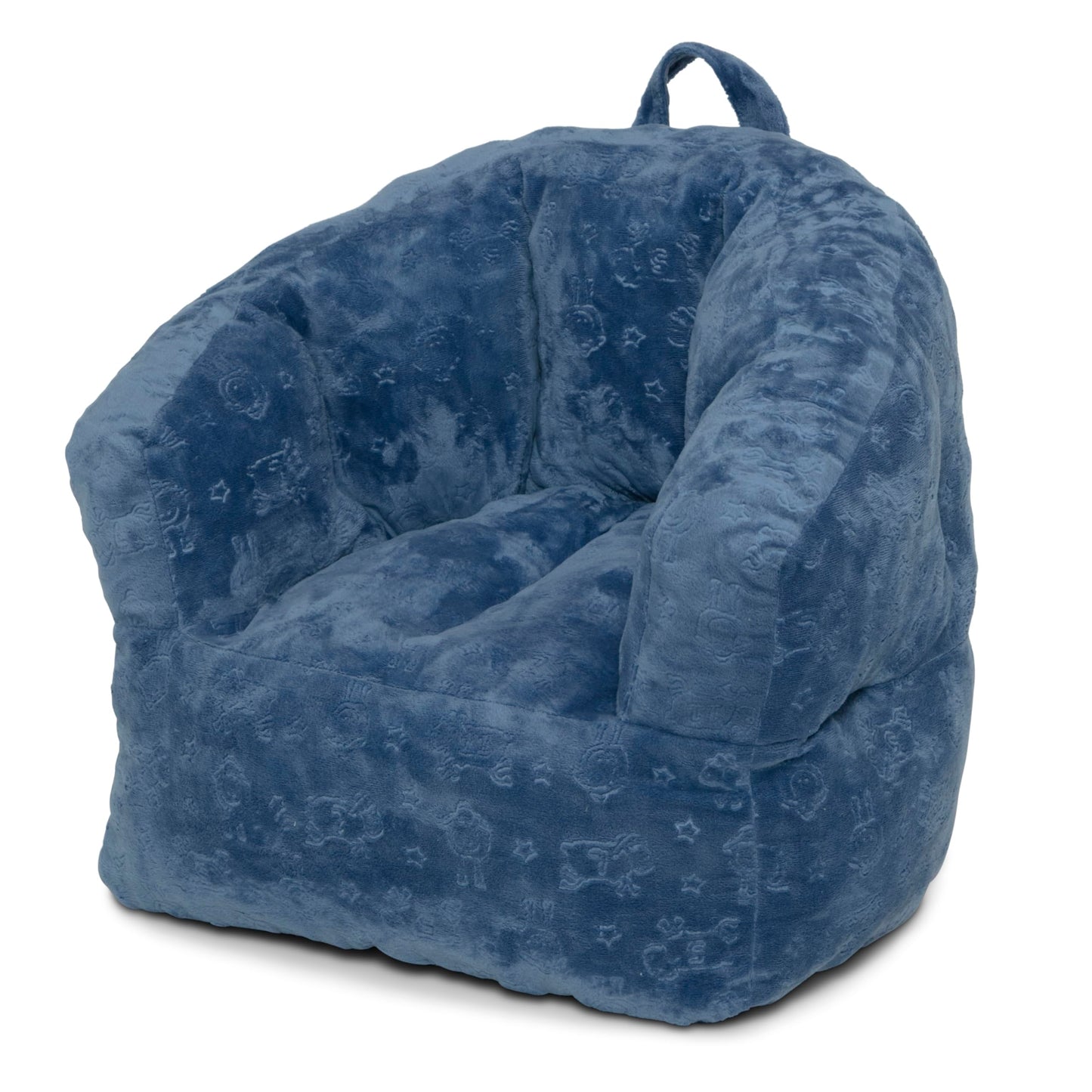 Delta Children - Serta Kids Plush Barrel Toddler Chair, Soft Foam Chair Bean Bag Chair Alternative for Boys and Girls, Cozy Seat for Reading, Watching Cartoons, Playroom Nursery Bedroom, Denim Blue
