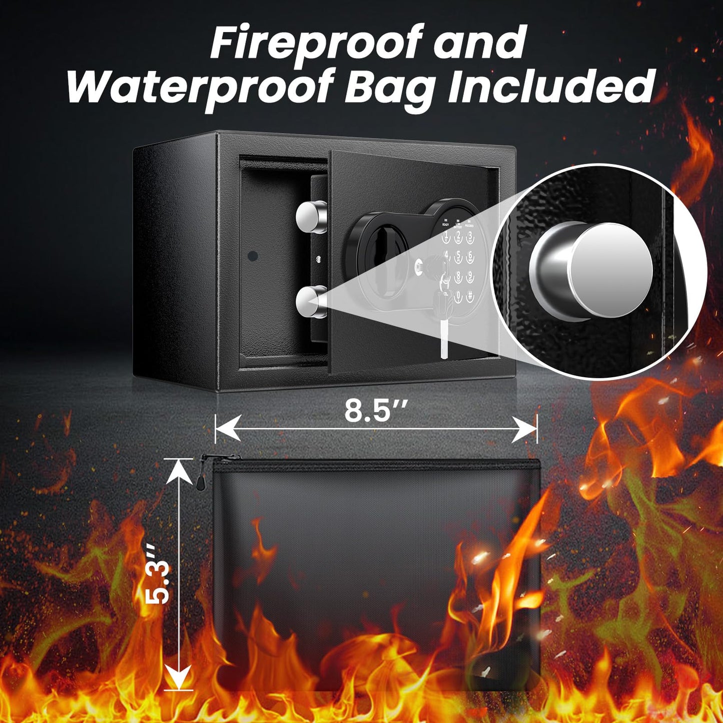 Mitlvge 0.5 Cu Ft Mini Safe Box with Fireproof Document Bag, Money Safe with Keys & Pass Code & Wall Mount Kits, Small Safes with Smart Alert System for Money, Jewelry, and Documents【2026 New】
