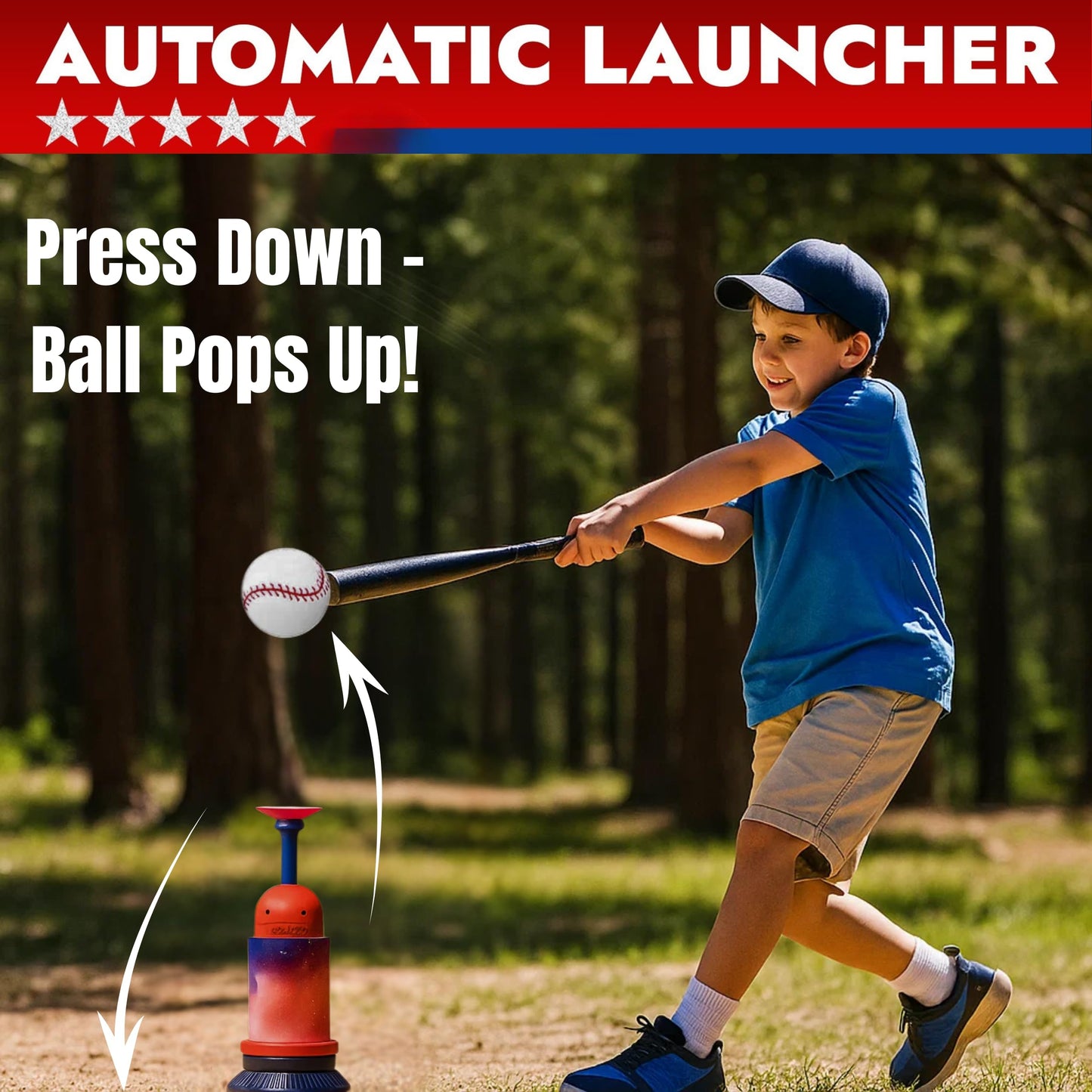 TOMLEON 3-in-1 Baseball Set for Kids 3-5 - Tee Ball Stand, Hanging Tee, Ball Launcher and 6 Softballs - Adjustable Height, Indoor/Outdoor Sport Gifts for Boys