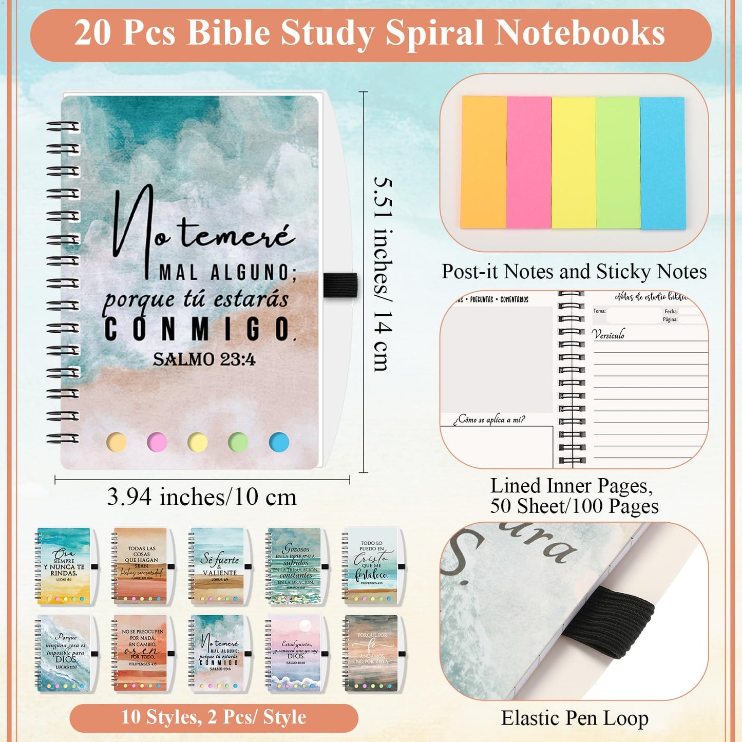 Kosiz 40 Pcs/20 Set Christian Women Gifts Prayer Journal for Woman Christian Notebook with Bible Ballpoint Pen Religious Gifts for Church Members Pastor Bible Study(Watercolor,Neutral)