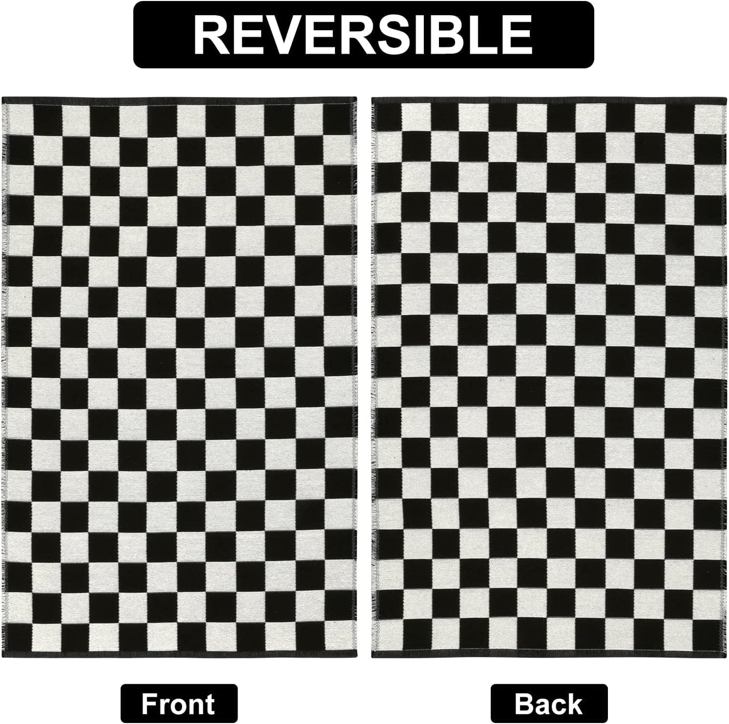 Seavish Checkered Rug, 5x8 Ft Black and White Rug, Retro Moroccan Checkerboard Rugs, Lightweight Outdoor Washable Area Rug, Rustic Floor Carpet Decor for Living Room Bedroom Dining Room Patio