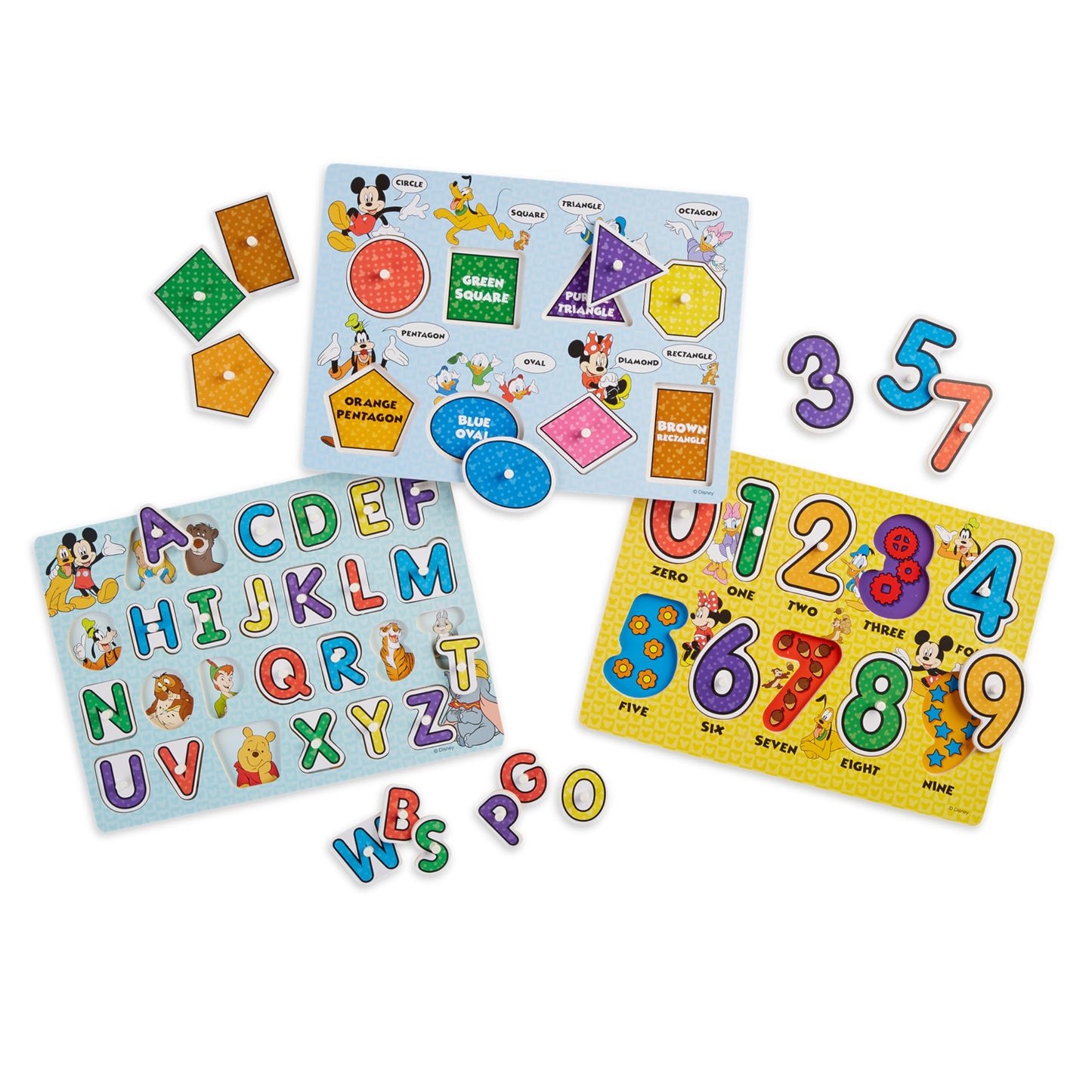 Melissa & Doug Disney Wooden Peg Puzzles Set: Letters, Numbers, and Shapes and ColorsLetters and Number Puzzles, Disney, for Toddlers and Kids Ages 3+